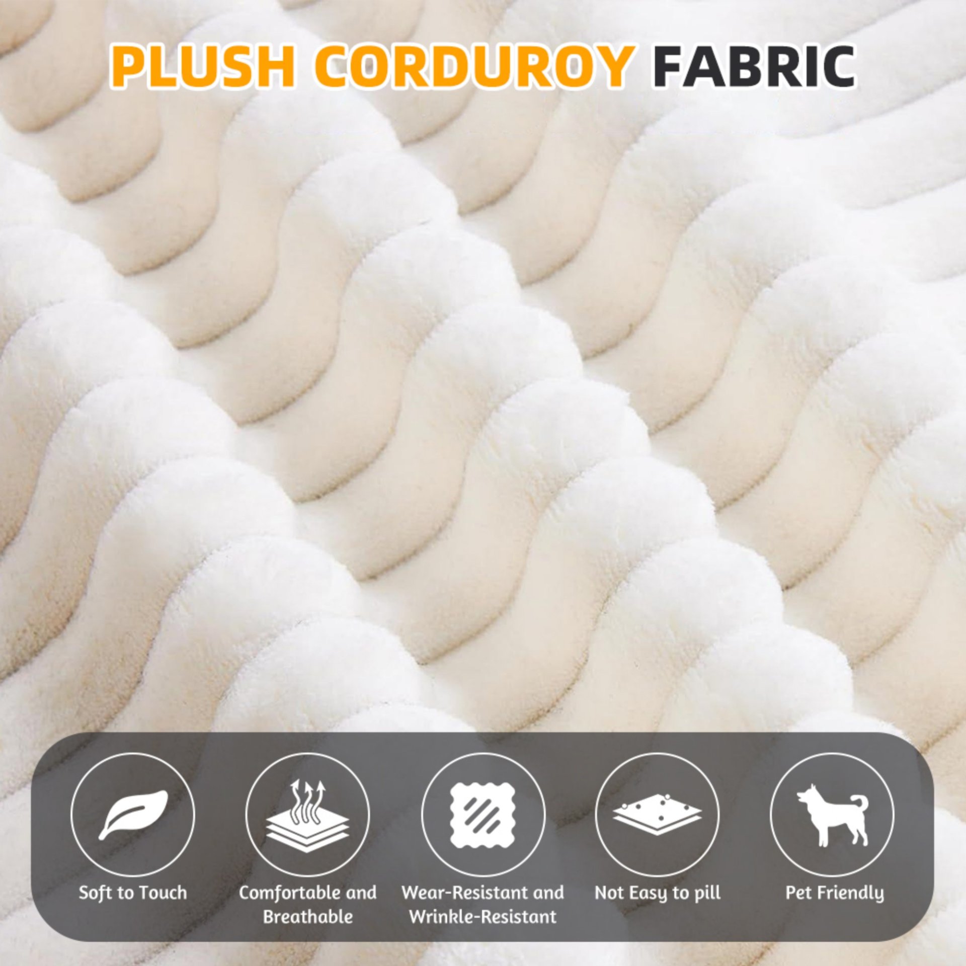 2 In 1 Foldable Sofa Plush Corduroy Sofa Convertible Floor Sofa Bed Deep Seating With Multi Functional Blanket Suitable For Living Rooms - Beige - Image 17