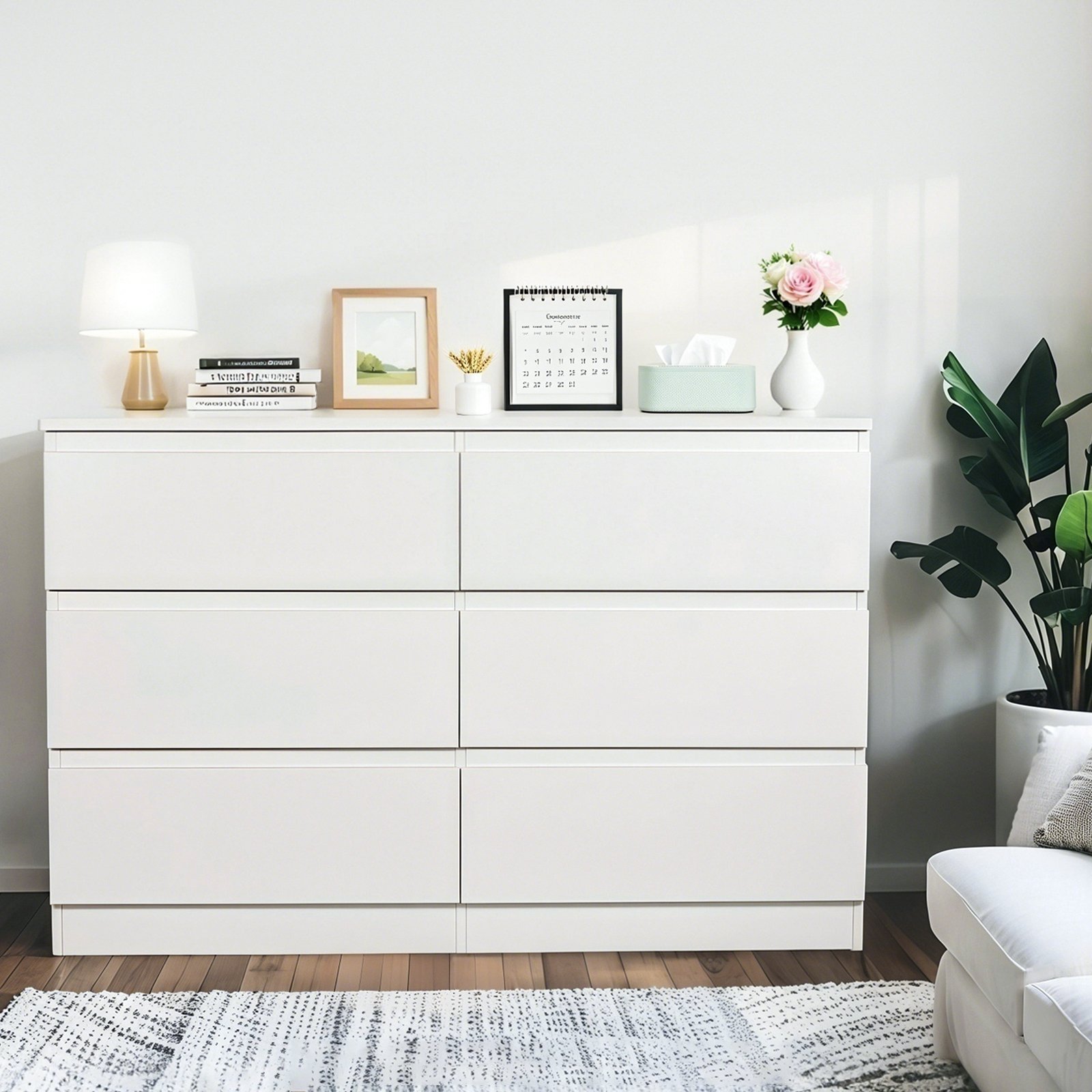 Modern 6 Drawer Dresser With Spacious Countertop And Concealed Handles, Storage Cabinet For Bedroom And Living Room - White - Image 9