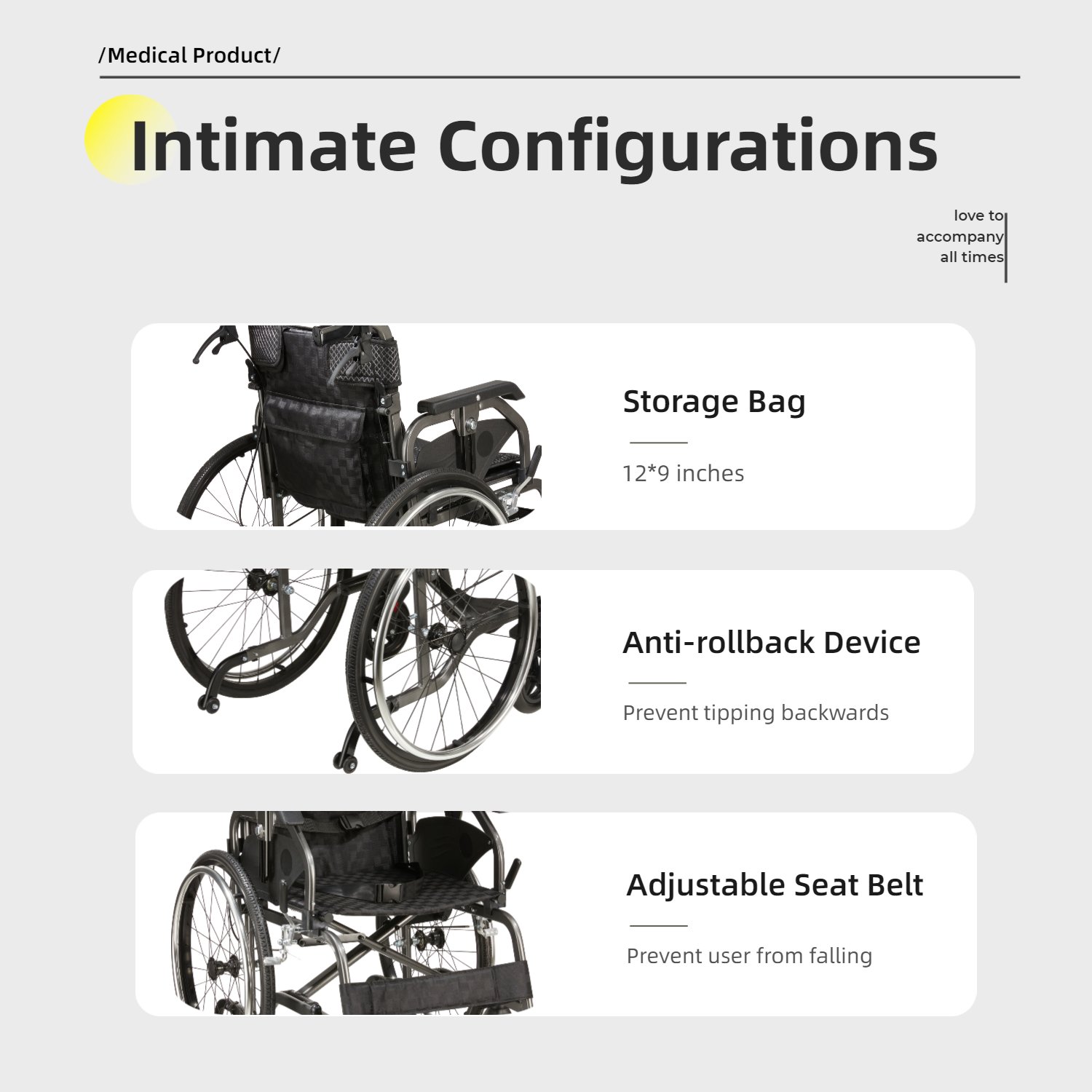 Premium Lightweight Foldable Transport Wheelchair Square Tube Design With Double Brakes Adjustable Handrail & Breathable Seat Ideal For Disabled & Post Surgery Recovery - Black / Gray - Image 8