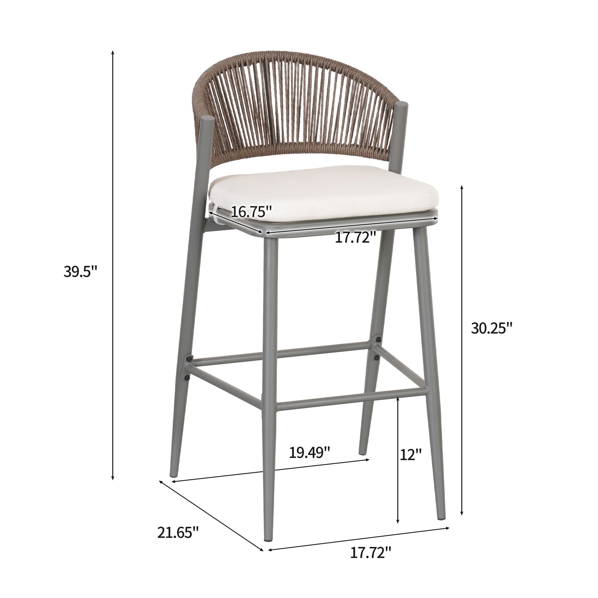 Outdoor Bar Height Metal Frame Counter Stools With Scallop Shaped Backrest & Water Resistant Cushions (Set of 2) - Matte Gray - Image 3