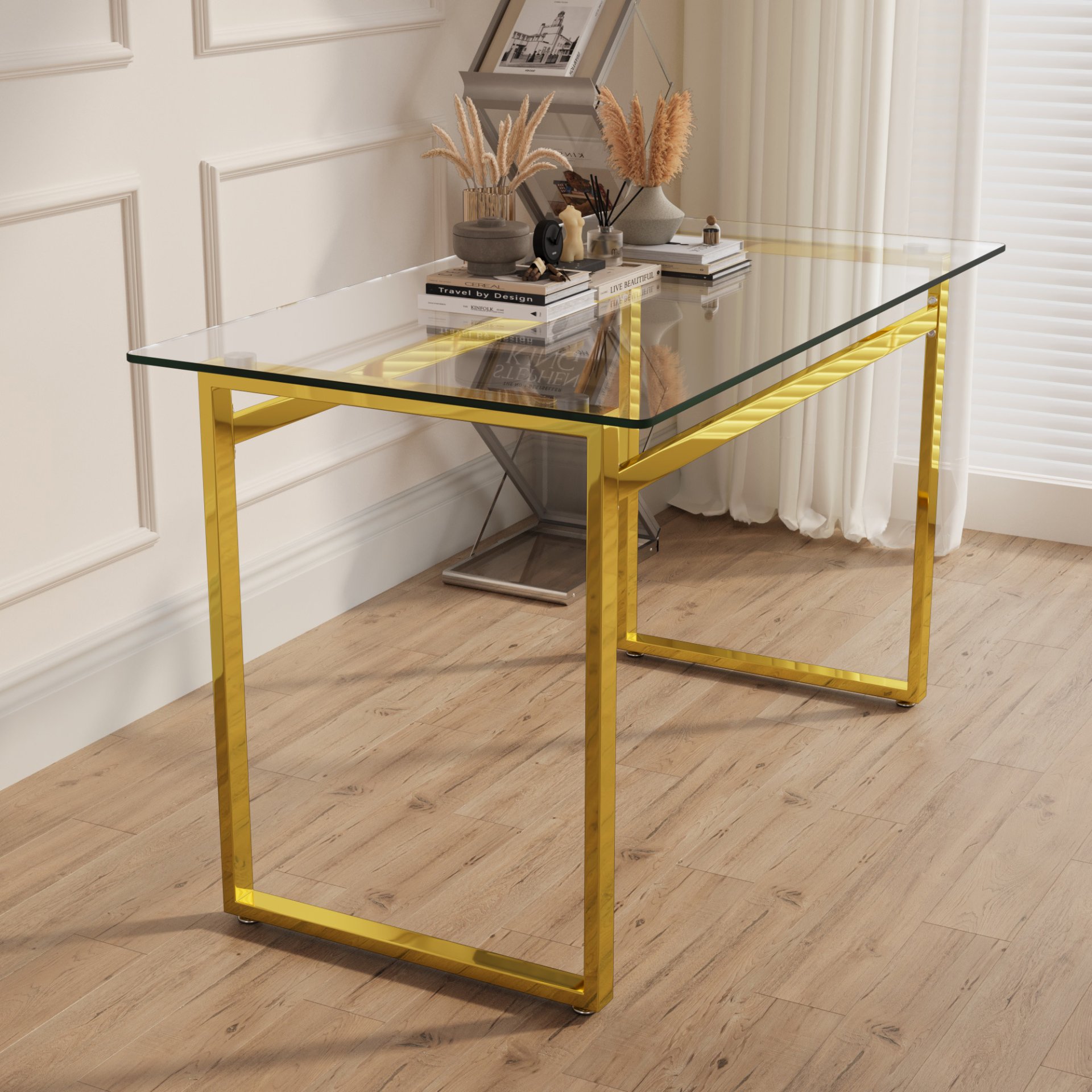 Modern Minimalist Rectangular Glass Dining Table With Tempered Glass Tabletop For 4 - 6 - Transparent - Image 5