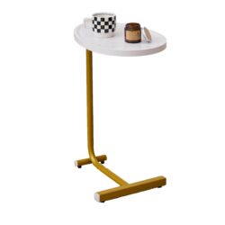 C-Shaped Side Tables (Set of 2), C Shaped End Table, Side Table For Couch And Bed, Small Side Table For Small Spaces - White / Gold