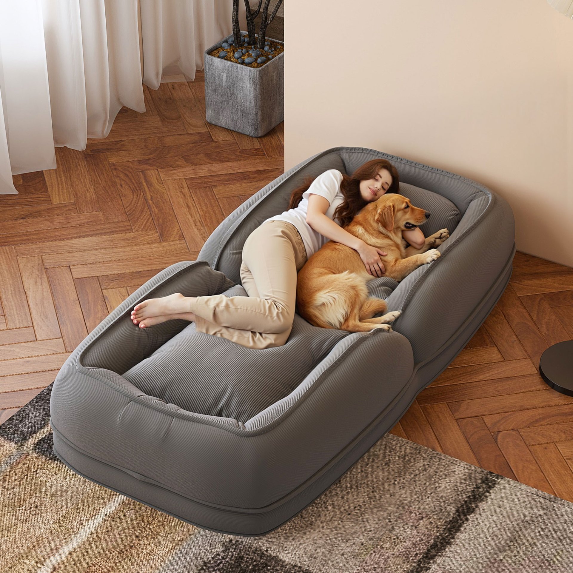 Human Dog Bed, Foldable Lazy Sofa Bed With 5 Adjustable Positions - Gray - Image 6