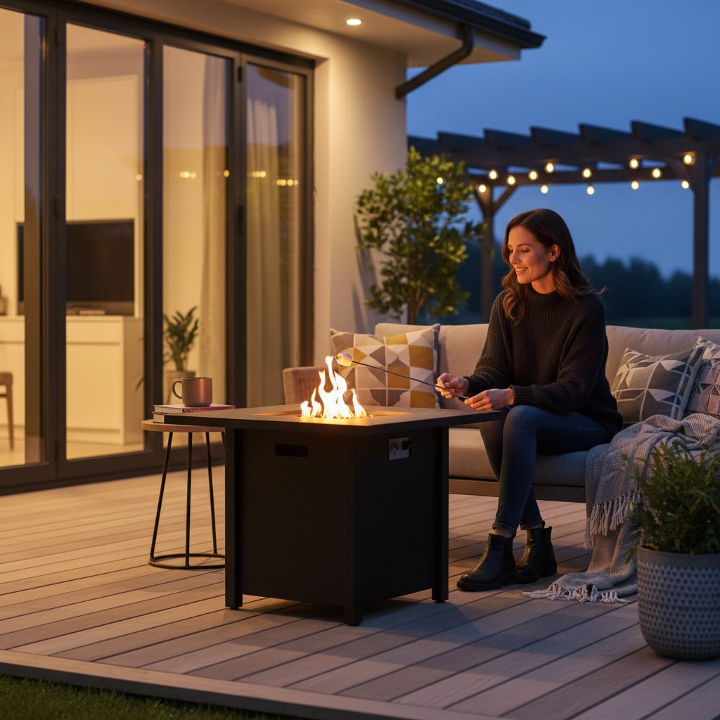 Powdercoated Fire Pit With Top - Black - Image 12