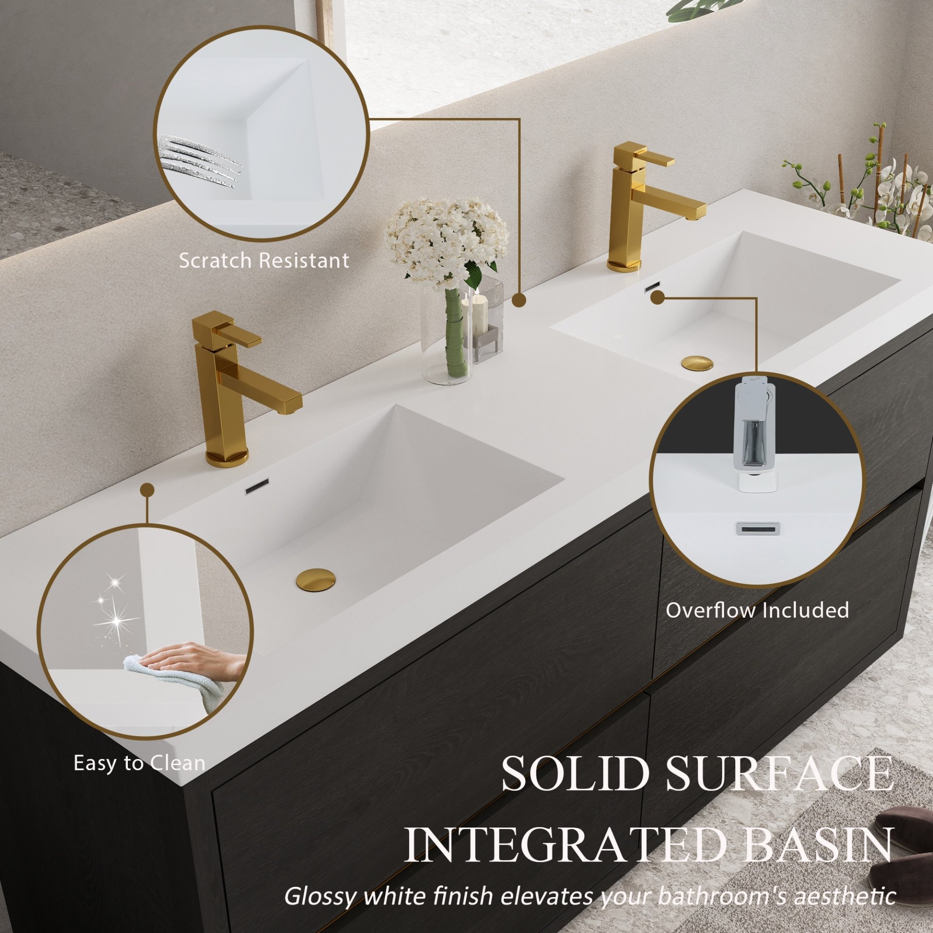 Freestanding Bathroom Vanity With Sink, Bathroom Storage Vanity Cabinet With Stone Resin Countertop And Soft Close Drawers - Espresso - Image 4