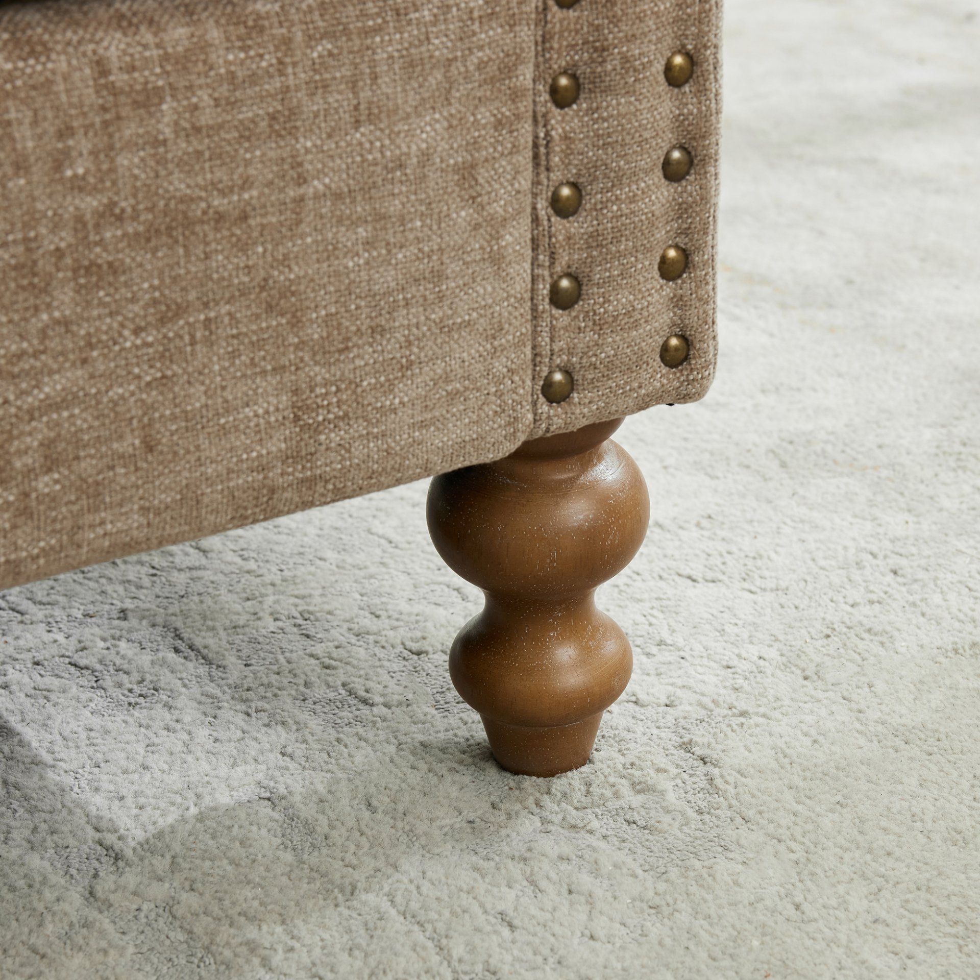 Upholstered Chaise Lounge Indoor With Nailheads, Sleeper Sofa Couch With 4 Throw Pillows & 2 Bolsters, Daybed With Rubberwood Legs - Taupe - Image 12