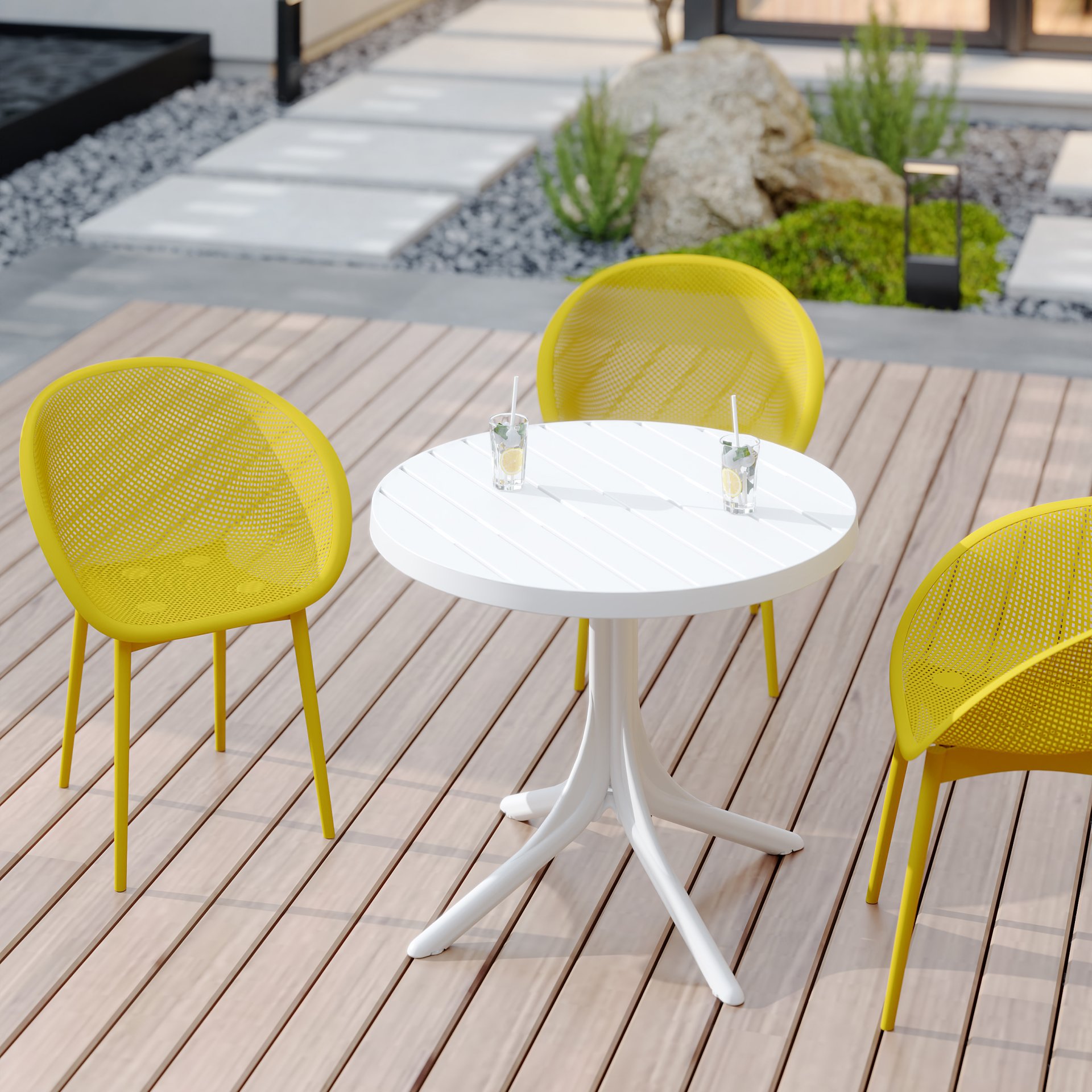 2 Lounge Chair Set With Round Table - Earthy Yellow / White - Image 9