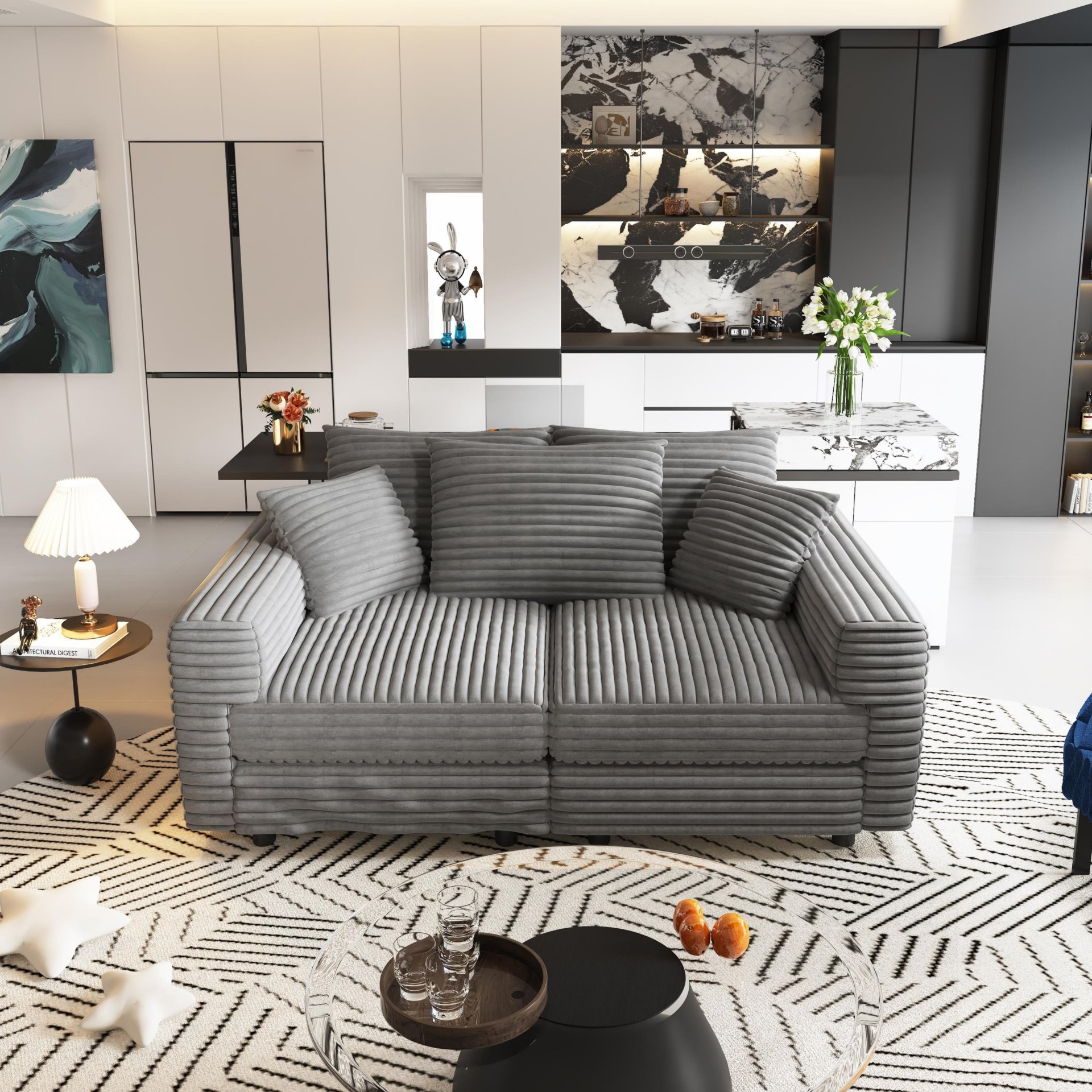 3 Seat Sofa, Convertible Deep Seat Sofa Lounge Chair For Living Room - Gray - Image 7