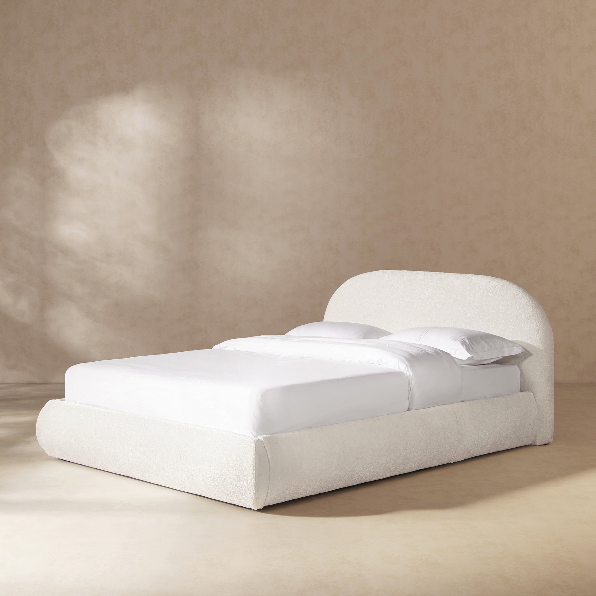 Archie Puffy Grounded - Queen Upholstered Platform Bed - Almond White - Image 3