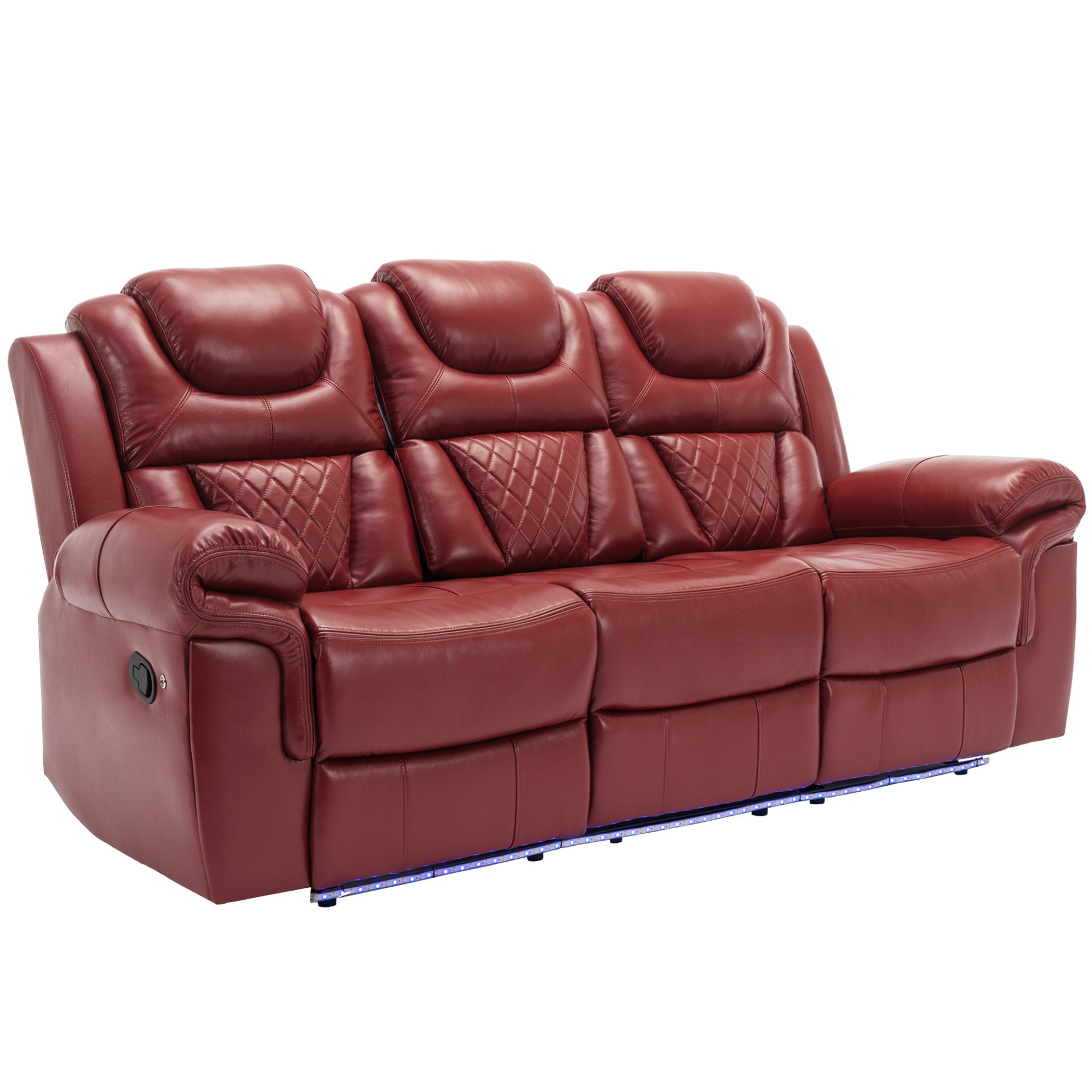 3 Pieces Recliner Sofa Sets Home Theater Seating Manual Recliner Chair With Center Console And Led Light Strip For Living Room - Wind Red - Image 13