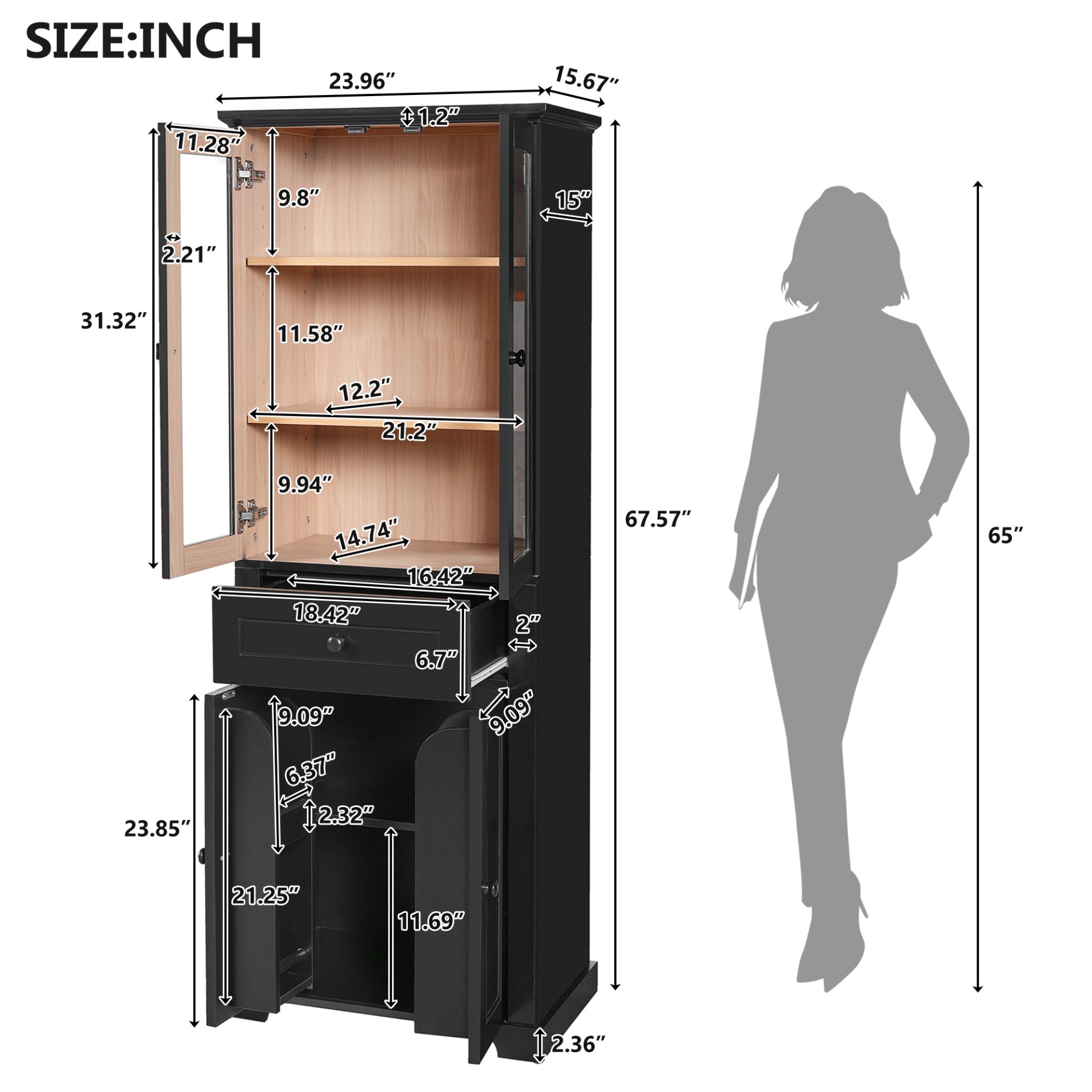 Bathroom Storage Cabinet, Adjustable Shelves & Drawer, Freestanding Linen Tower - Black - Image 3