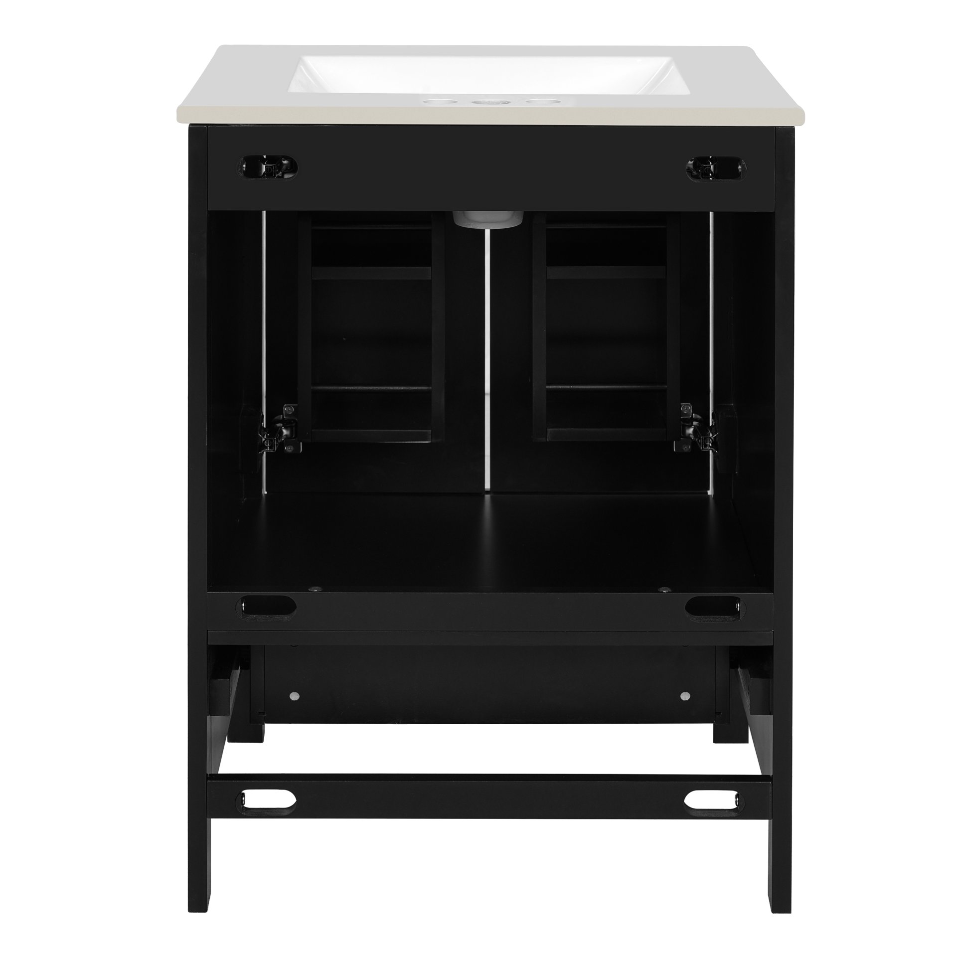 Bathroom Vanity With Integrated Undermount Sinks, Soft Close Doors, Divided Drawer, And Double Layer Door Shelf - Black - Image 16