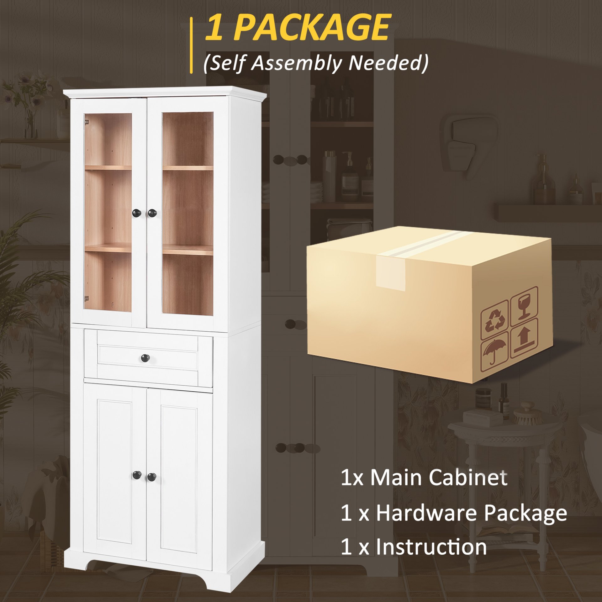 Bathroom Storage Cabinet, Adjustable Shelves & Drawer, Freestanding Linen Tower - White - Image 9