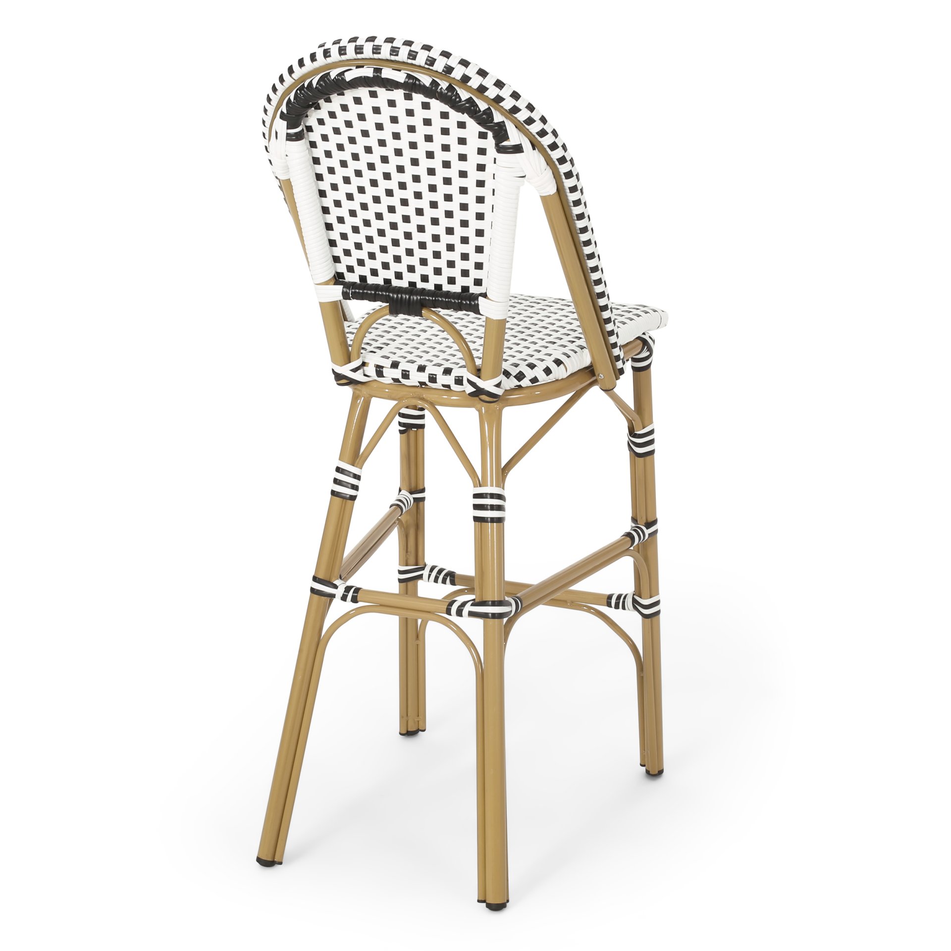 Outdoor Rattan French Barstool With Bamboo Aluminum Frame, Seat Height (Set of 2) - White / Black - Image 8