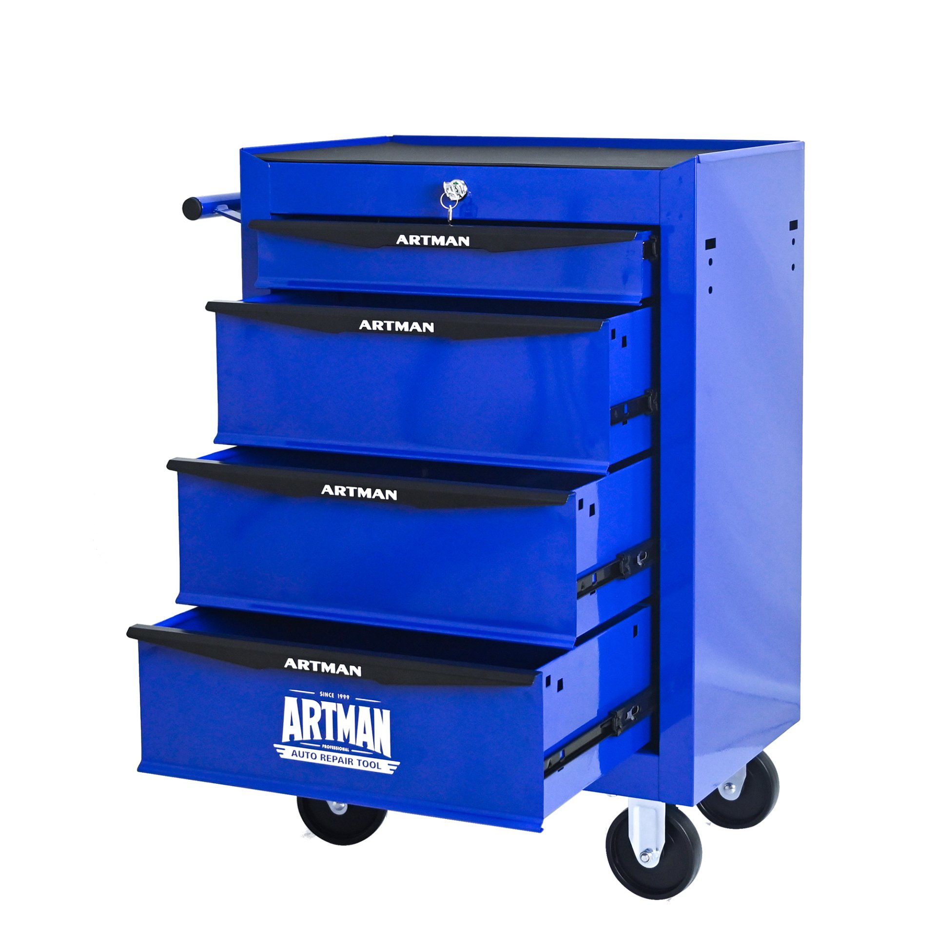 Rolling Metal Tool Chest With 4 Drawers, 20" Steel Storage Cabinet With Ball Bearing Slides - Black / Blue - Image 12