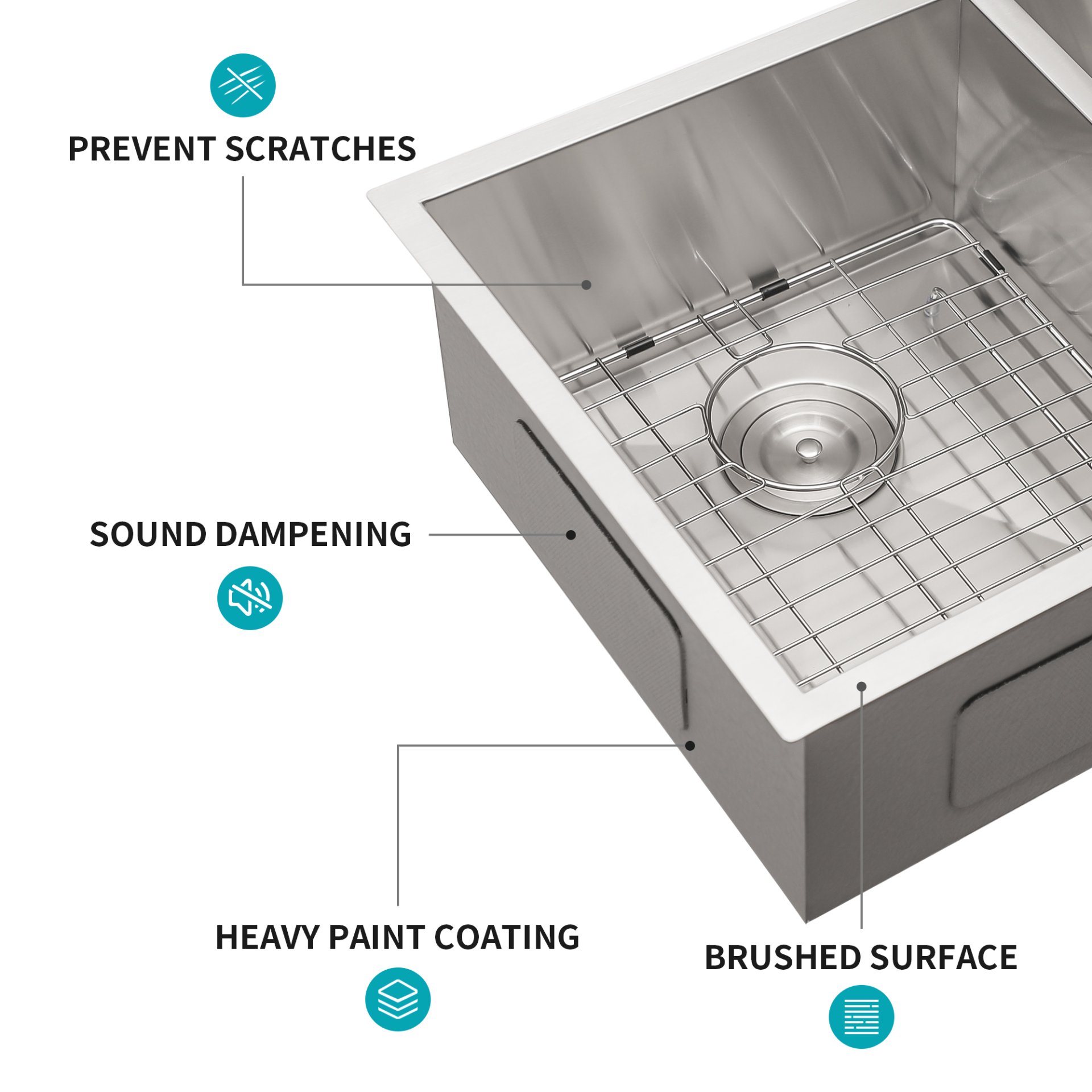 16 Gauge Undermount Double Bowl Kitchen Sink With 9" Deep Bowls - Brushed Nickel - Image 9