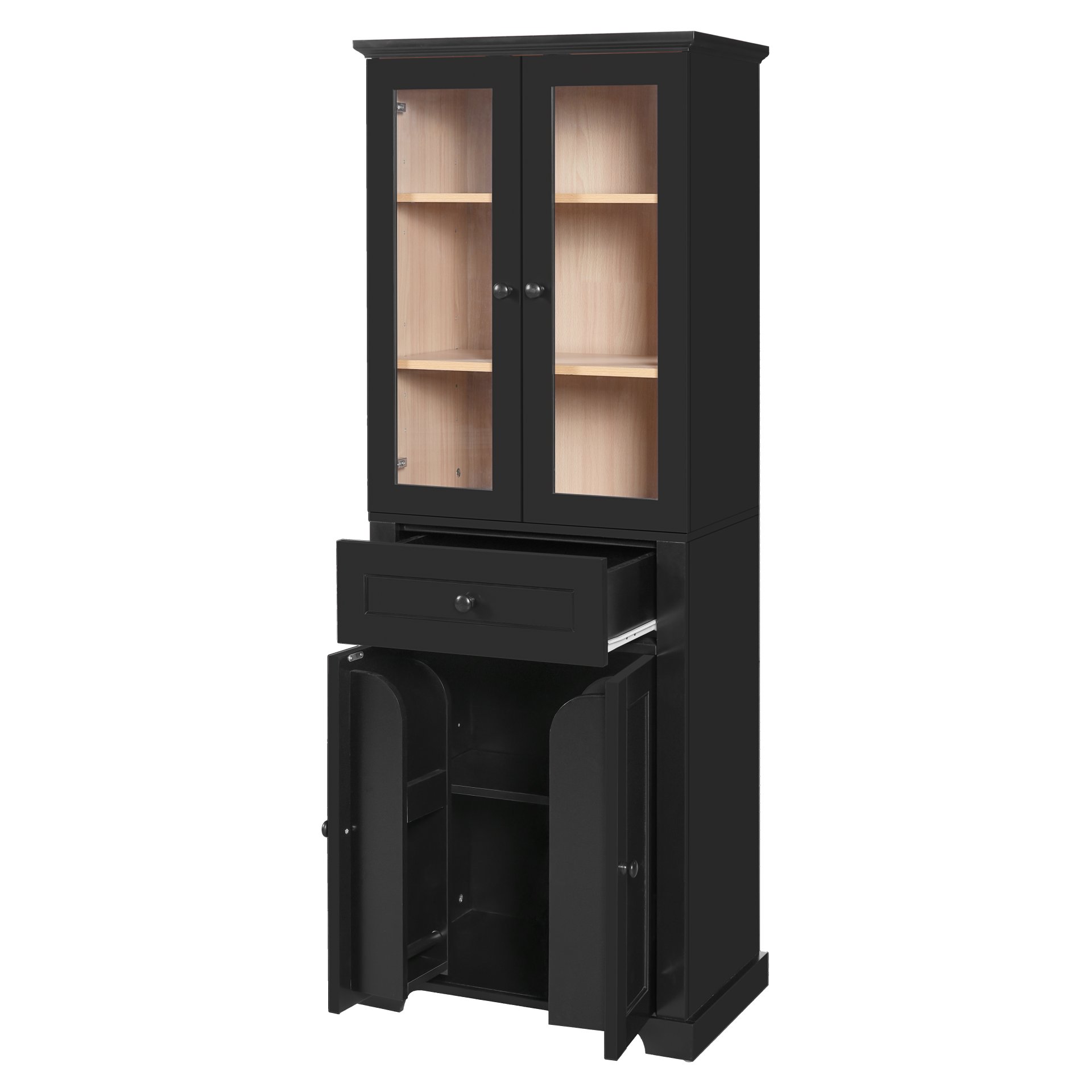Bathroom Storage Cabinet, Adjustable Shelves & Drawer, Freestanding Linen Tower - Black - Image 18