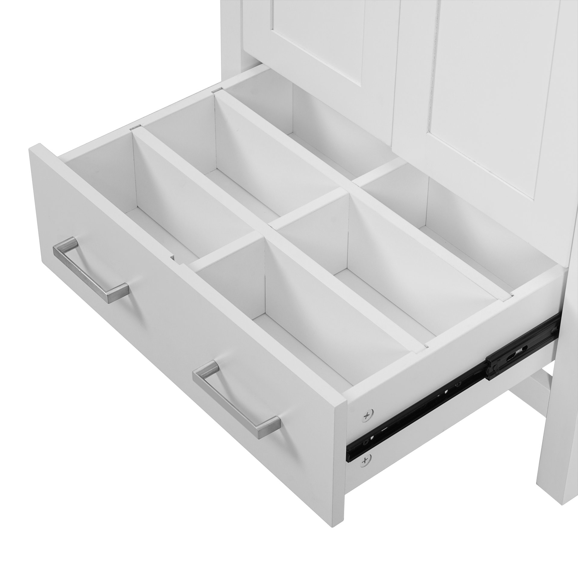 Bathroom Vanity With Integrated Undermount Sinks, Soft Close Doors, Divided Drawer, And Double Layer Shelf - White - Image 19