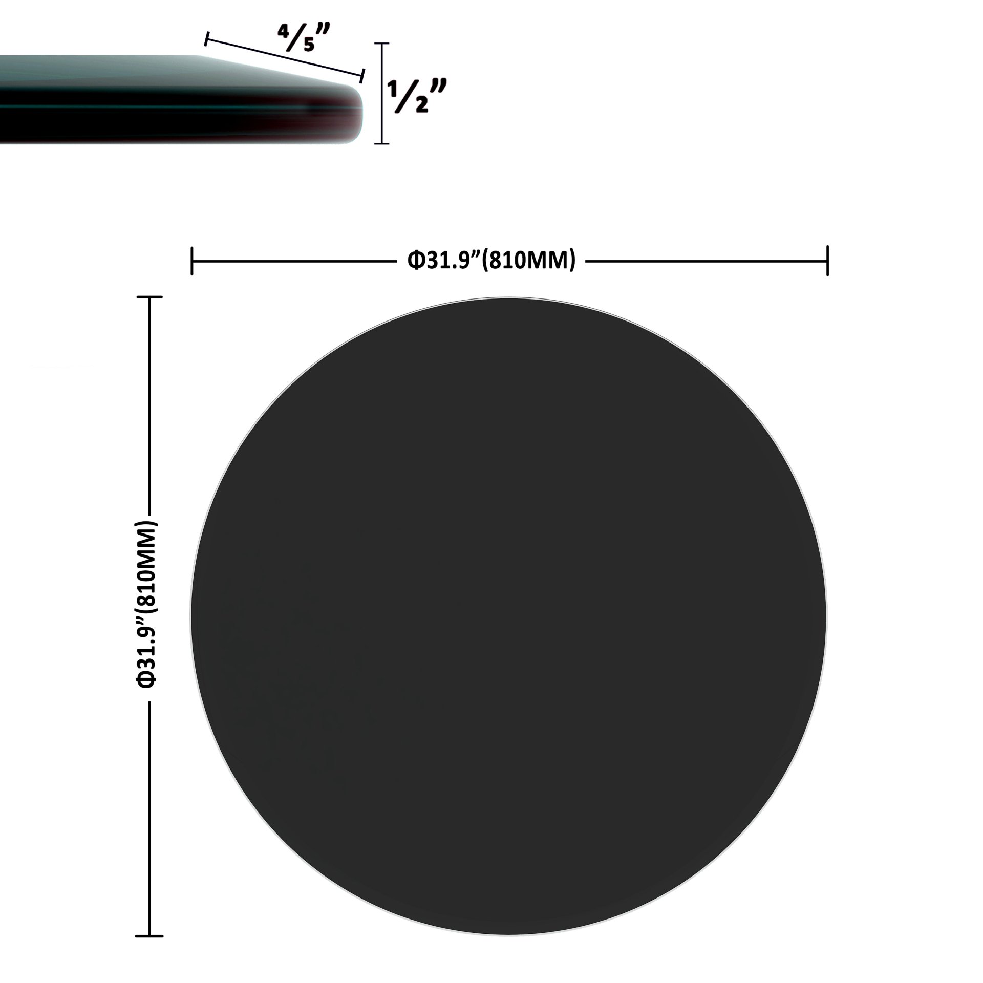 32" Round Tempered Glass Table Top Glass 1 / 2" Thick Beveled Polished Edge - Black - Image 3