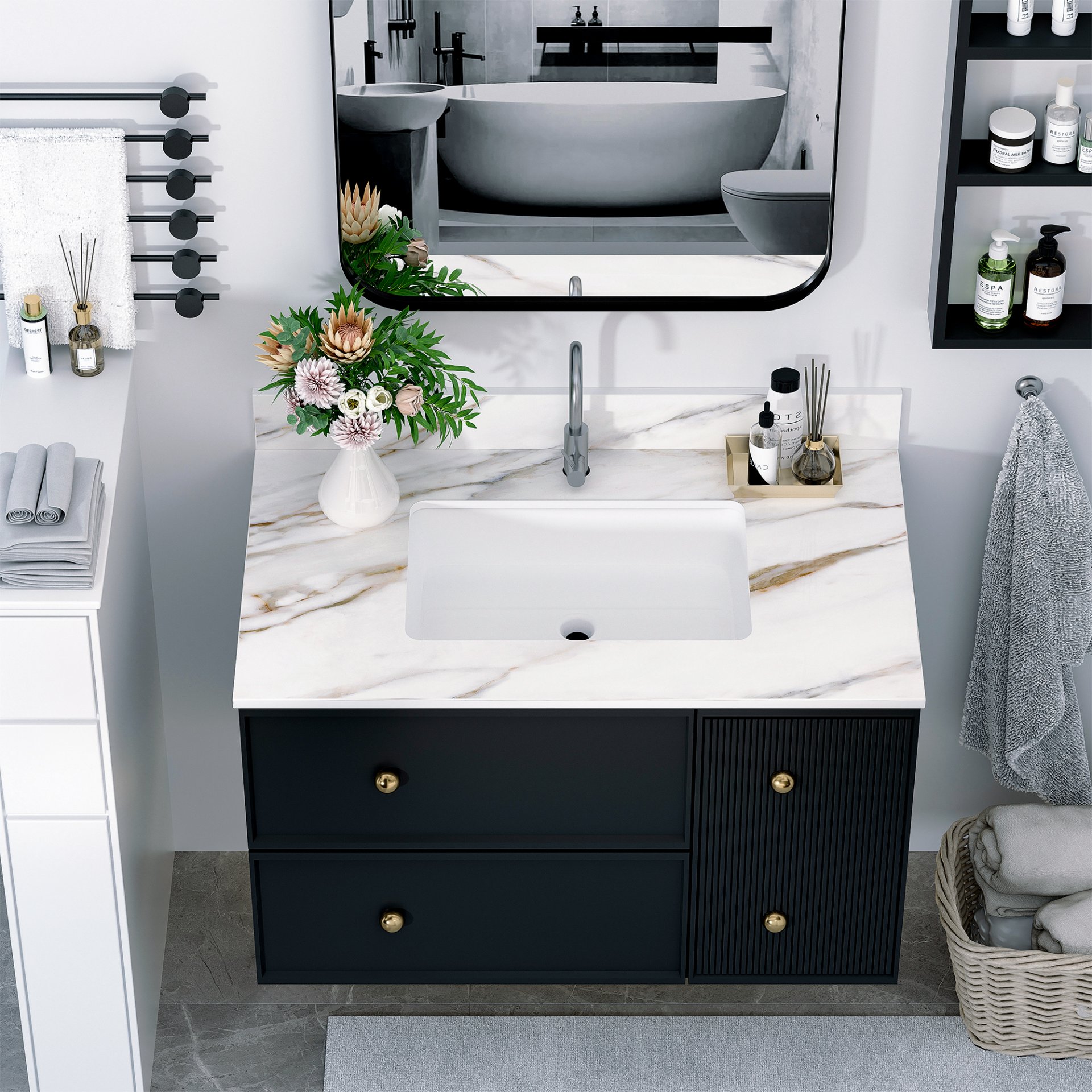 Elegant Vanity Top With Undermount Sink And Backsplash - White Carrara Marble - Image 2
