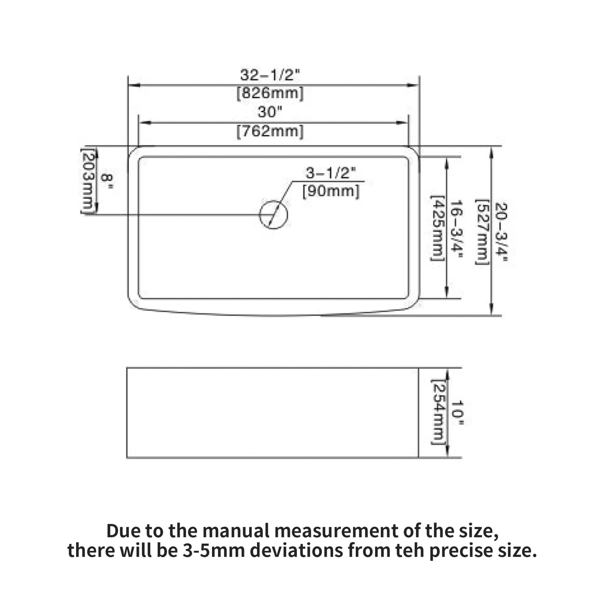 Elegant Farmhouse Sink 33" Ceramic Arch Edge Apron Front Single Bowl - White - Image 3