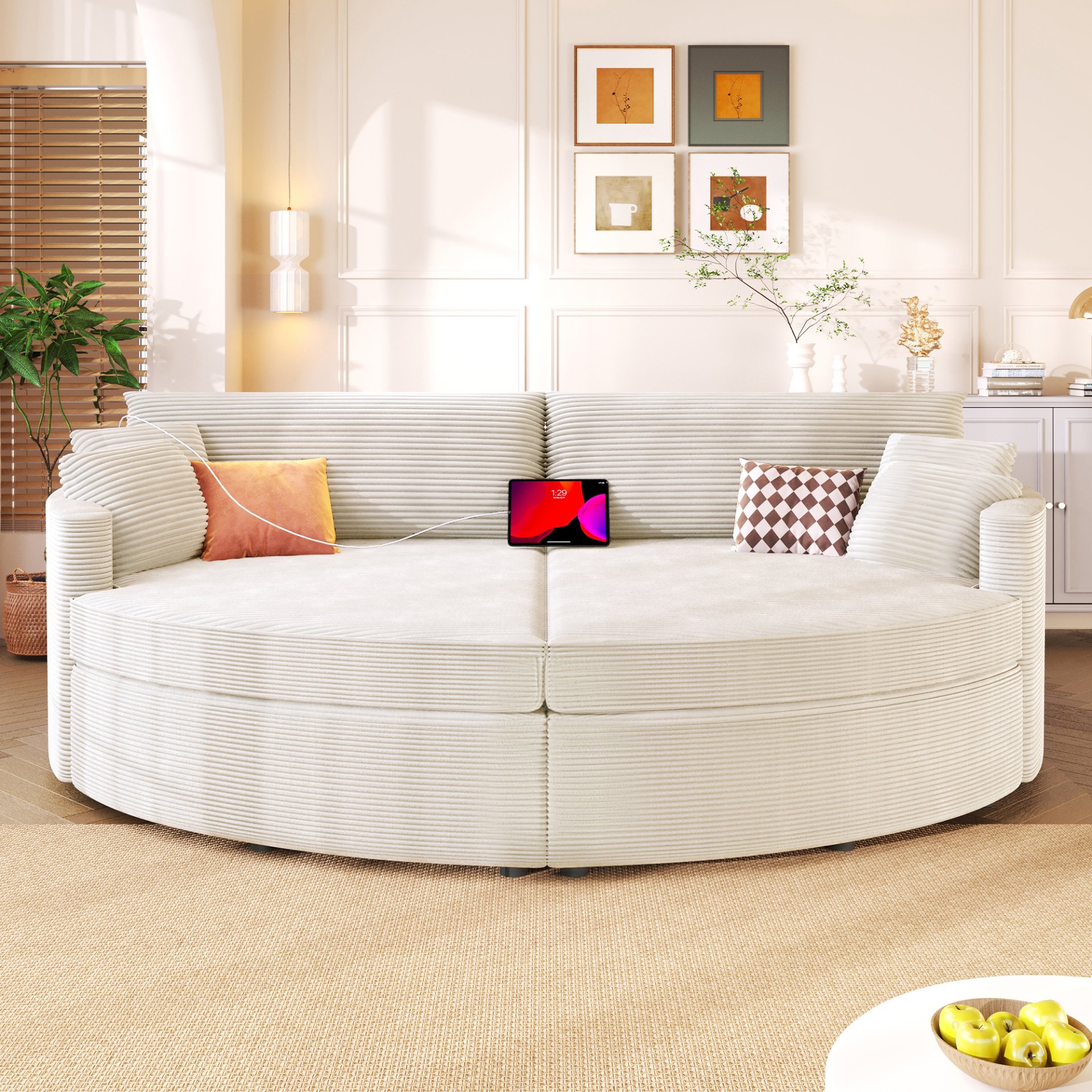 Oversized Double Chaise Lounge Sofa - Beige - Image 5