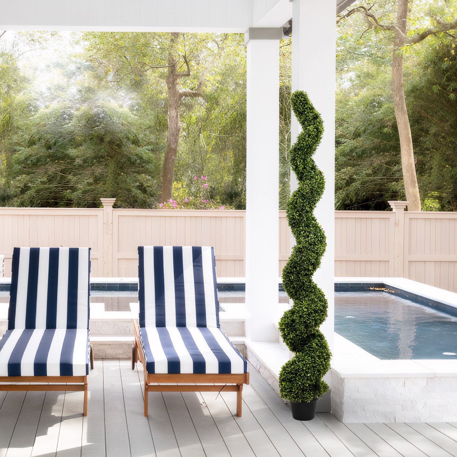 Artificial Outdoor UV Resistant Plastic Boxwood Topiary Spiral Tree (Set of 2) - Green - Image 2