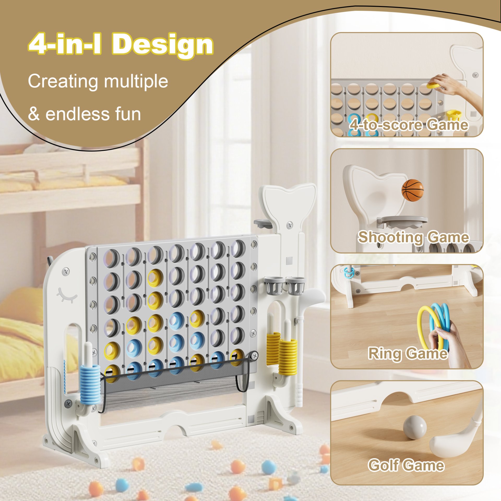 4 To Score Giant Game Set With Mesh Bag & Jumbo Connect 4 - White / Gray - Image 11