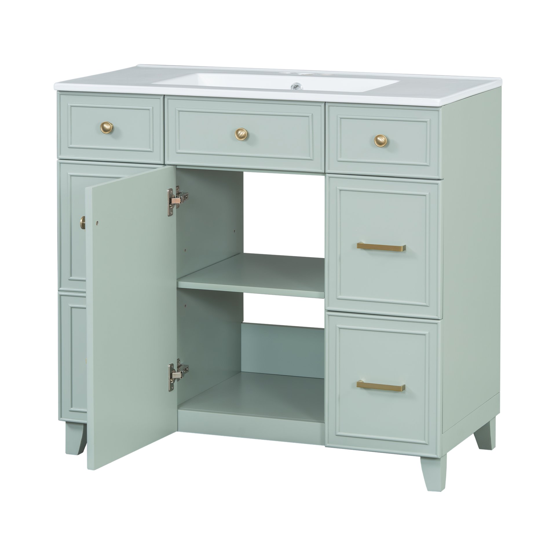 36" Bathroom Vanity With Sink, Soft Close Doors, Adjustable Shelves, And Hairdryer Storage - Green - Image 15