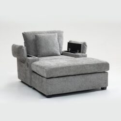 Modern Oversized Chair With Ottoman, Chenille Fabric Sofa Bed, Accent Chair Comfy Sofa With Cupholders And USB Charging Ports Chair For Living Room - Gray