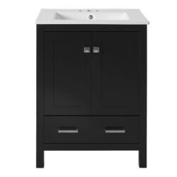 Bathroom Vanity With Integrated Undermount Sinks, Soft Close Doors, Divided Drawer, And Double Layer Door Shelf - Black