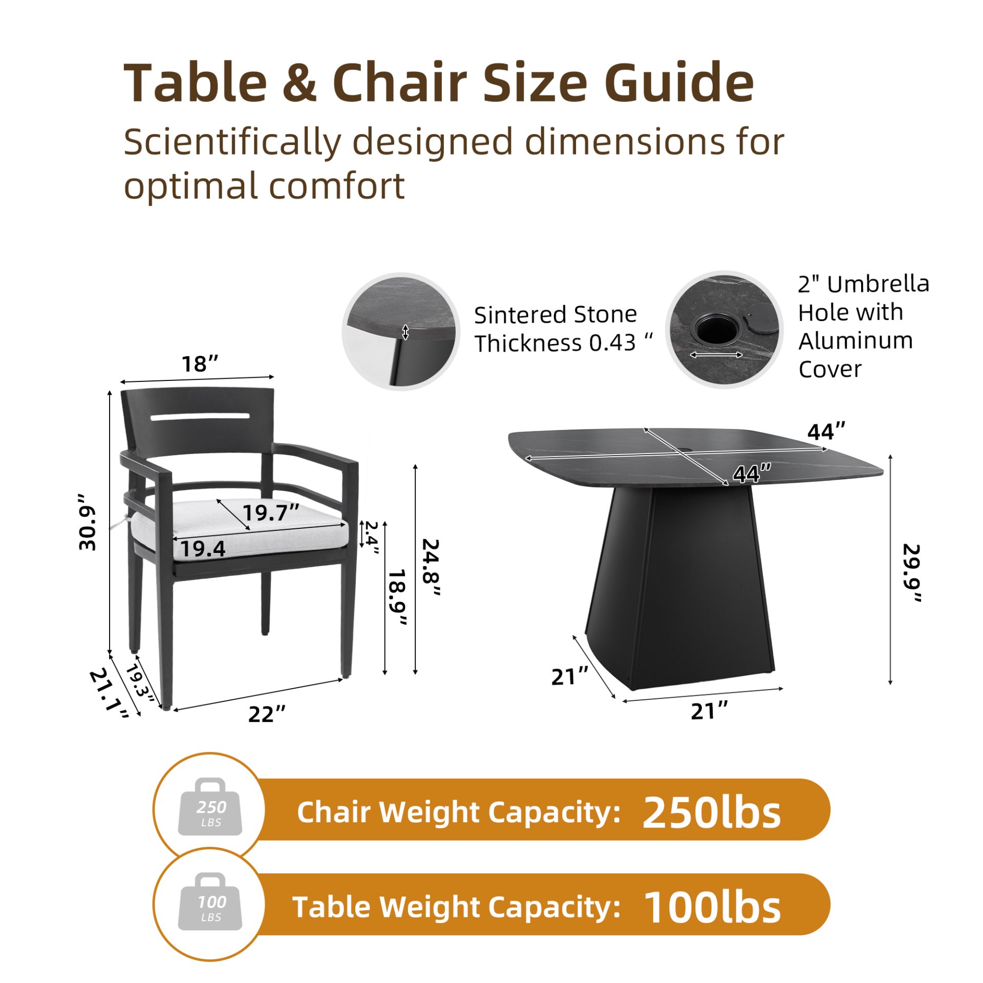 5 Piece Outdoor Pedestal Dining Set, Rounded Square Table With Flared Base And 4 Armchairs - Ember Black - Image 3