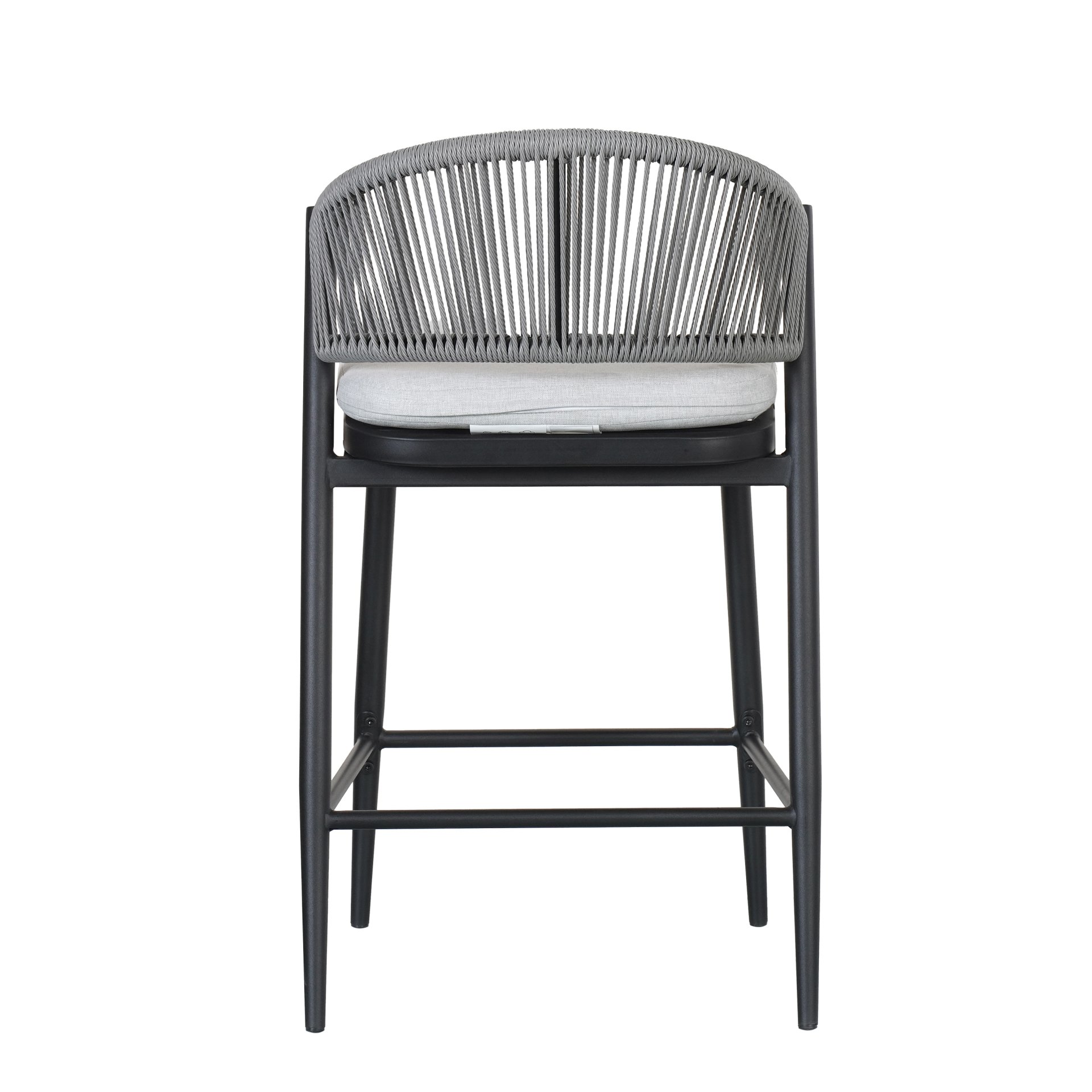 Outdoor Counter Height Metal Frame Counter Stools With Scallop Shaped Backrest & Water Resistant Cushions (Set of 2) - Matte Black - Image 18