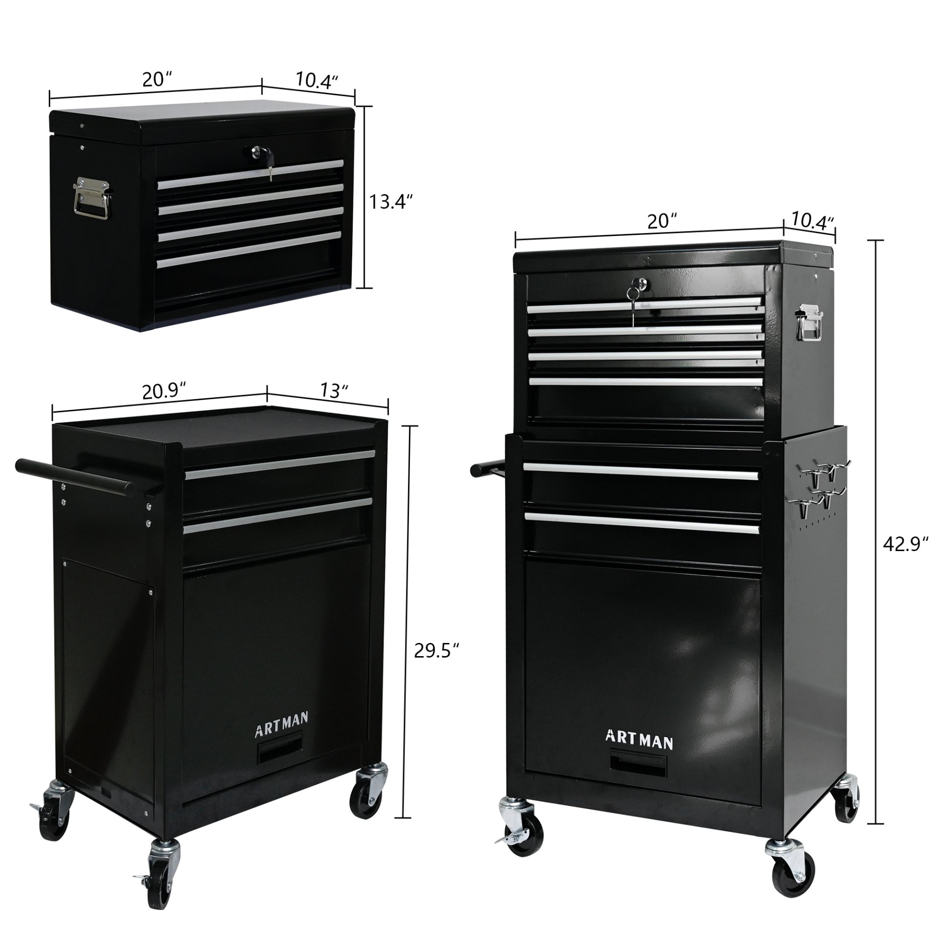 High Capacity Rolling Tool Chest With Wheels And Drawers, 6 Drawer Tool Storage Cabinet - Black - Image 3