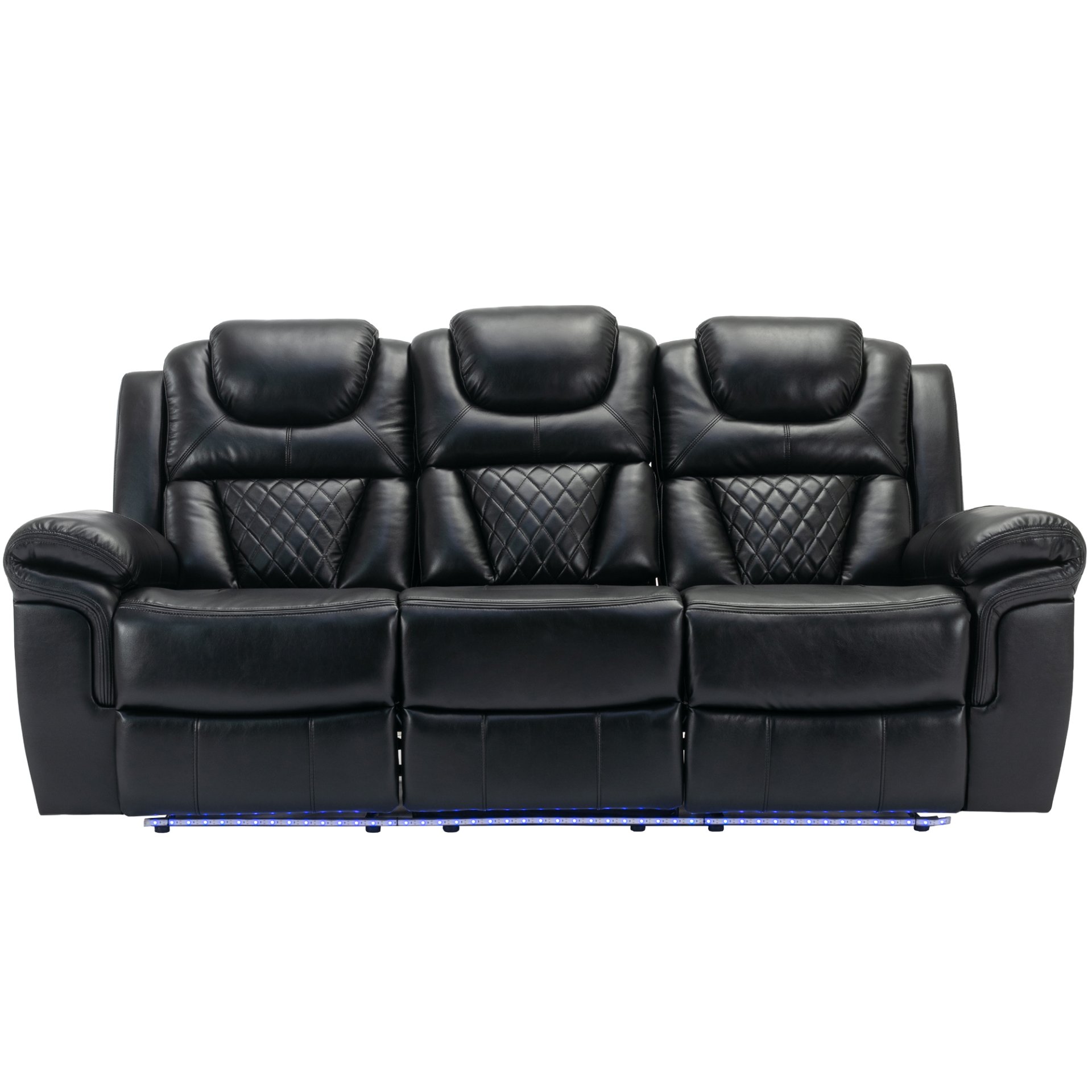 3 Pieces Recliner Sofa Sets Home Theater Seating Manual Recliner Chair With Center Console And Led Light Strip For Living Room - Black - Image 12