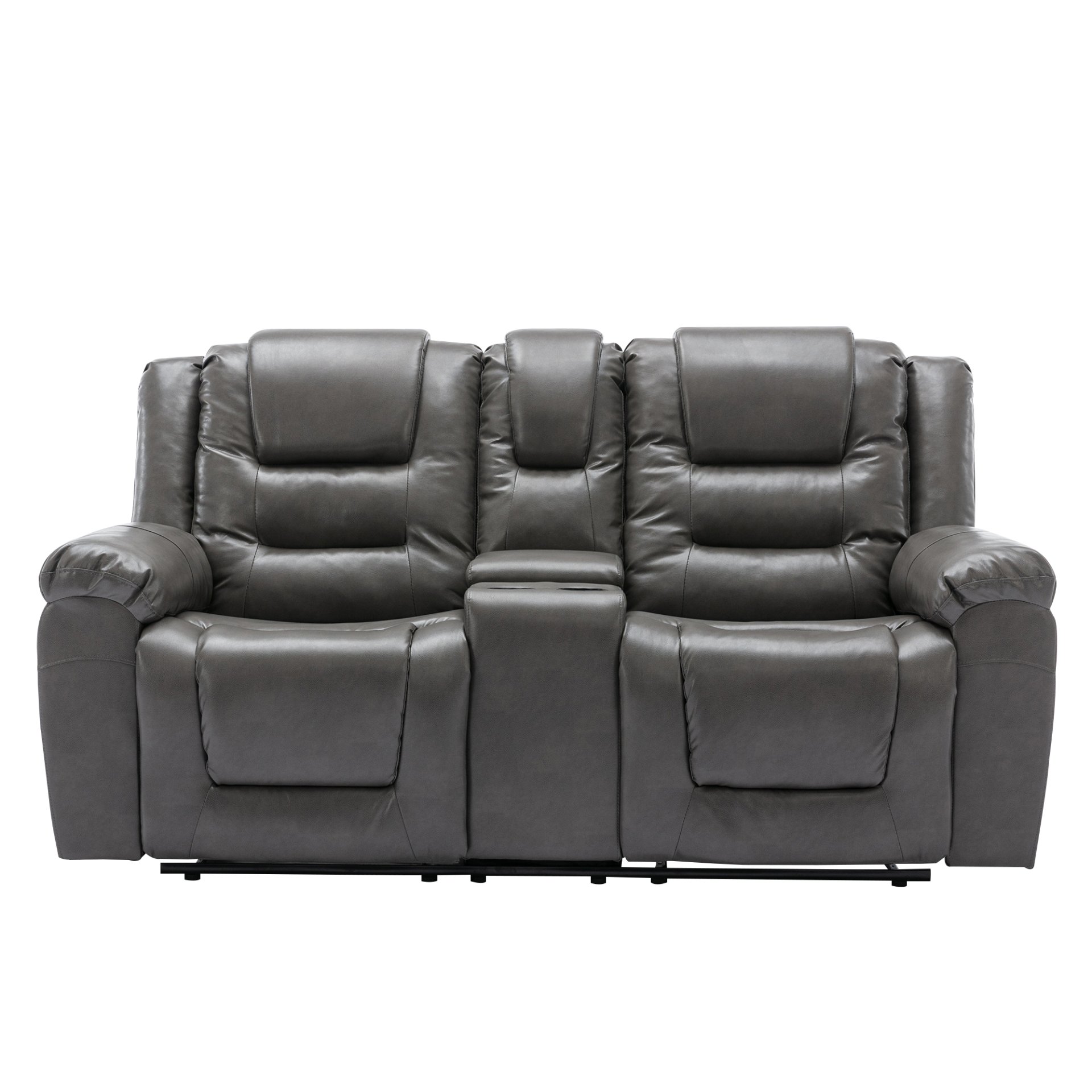 2 Seater Home Theater Recliner Manual Recliner Chair With A Storage Box And Two Cup Holders For Living Room - Gray - Image 8