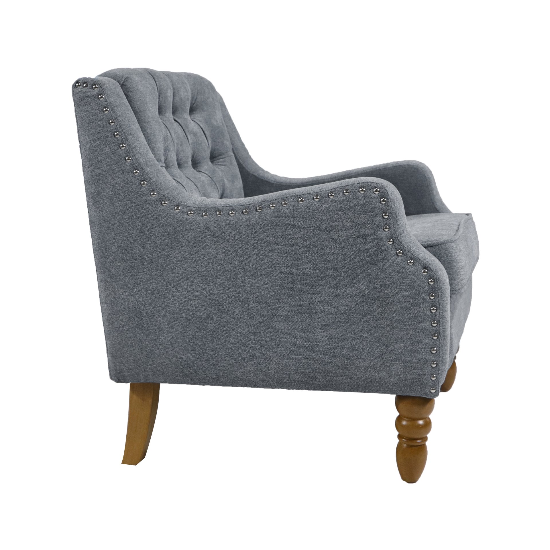 Accent Chair, Living Room Chair, Footrest Chair Set With Vintage Brass Studs, Button Tufted Upholstered Armchair For Living Room, Comfy Reading Chair For Bedroom, Reception Room - Gray - Image 16