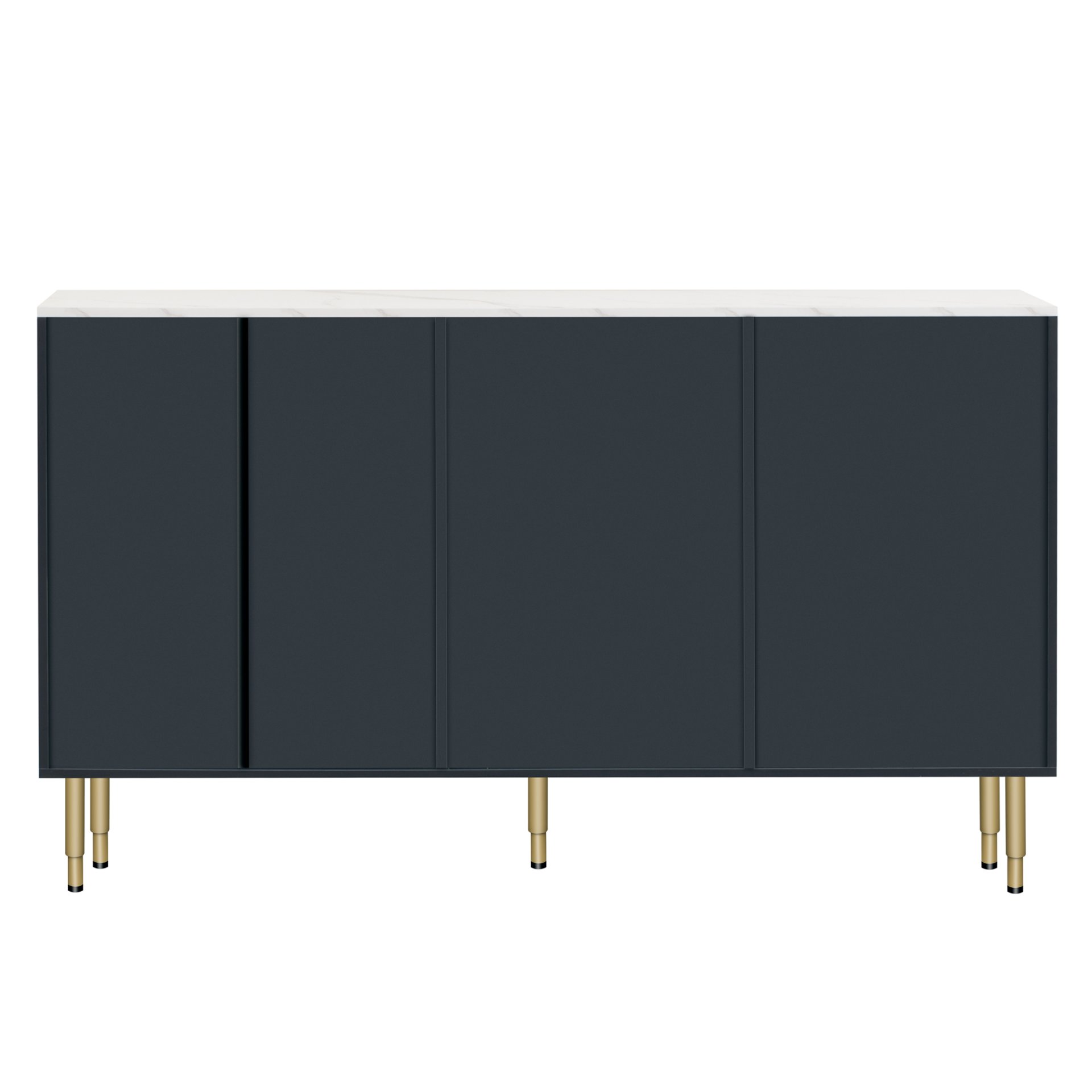 Modern Sideboard Buffet Cabinet Marble Sticker Tabletop And Amber-Yellow Tempered Glass Doors With Gold Metal Legs & Handles - Navy Blue - Image 11