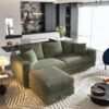 3 Seat Sofa, Deep Seat Couches With Soft Pillows And 1 Ottomans, Convertible Sofa Lounge Chair, For Living Room - Green - Image 9