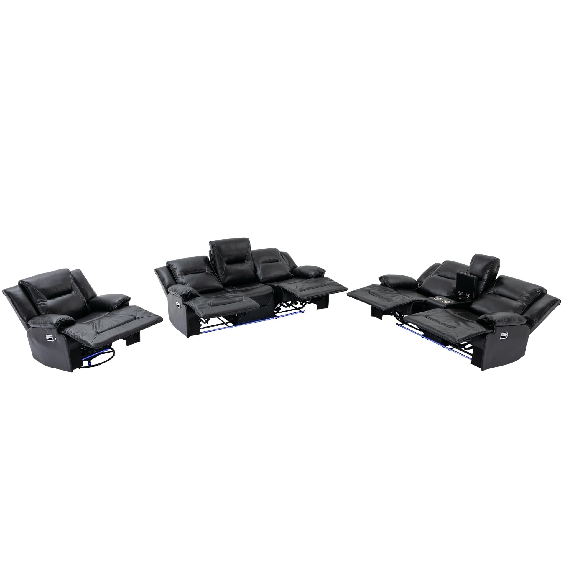 Home Theater Recliner Set Manual Recliner Chair With A Led Light Strip Two Built-In Cup Holders For Living Room - Black - Image 17