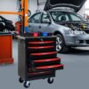 7 Drawer Multifunctional Tool Cart With Wheels, Metal Rolling Tool Cart Storage For Garage Workshop Warehouse Repair Shop With Stainless Steel Roof - Black / Red - Image 2
