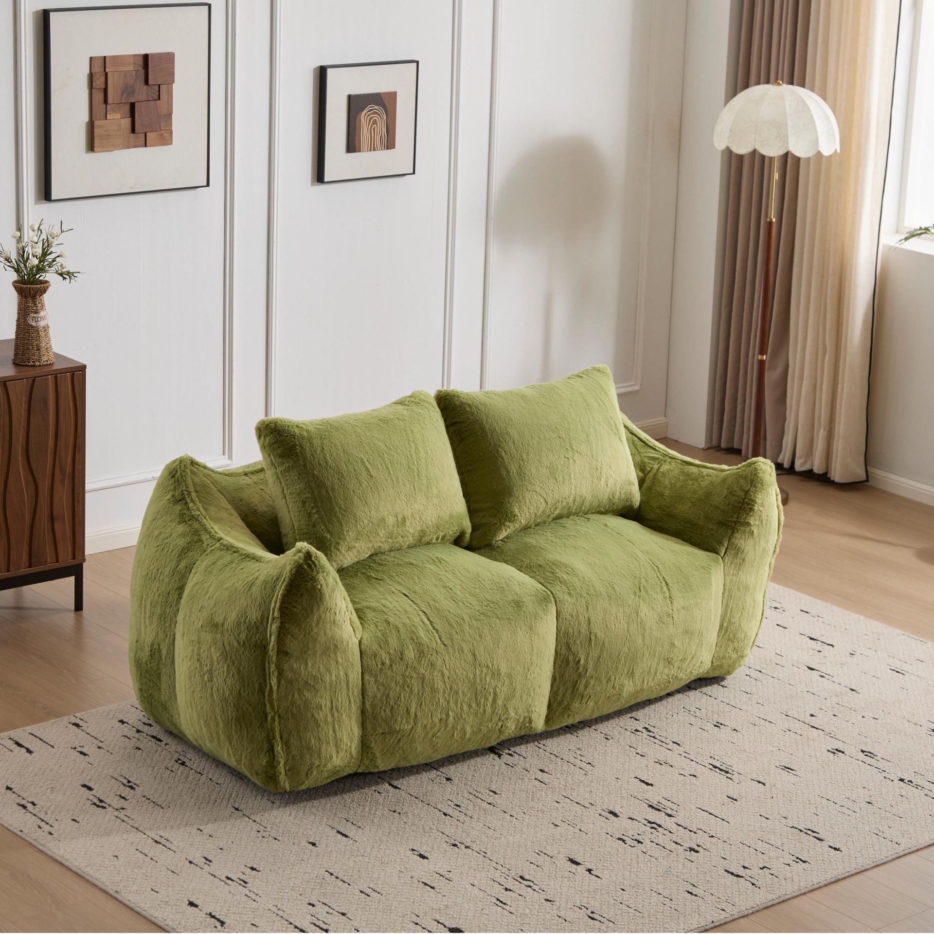 Giant Bean Bag Couch, Ultra Soft Fluffy Loveseat For Living Room Reading Chair With Pillows - Green - Image 10