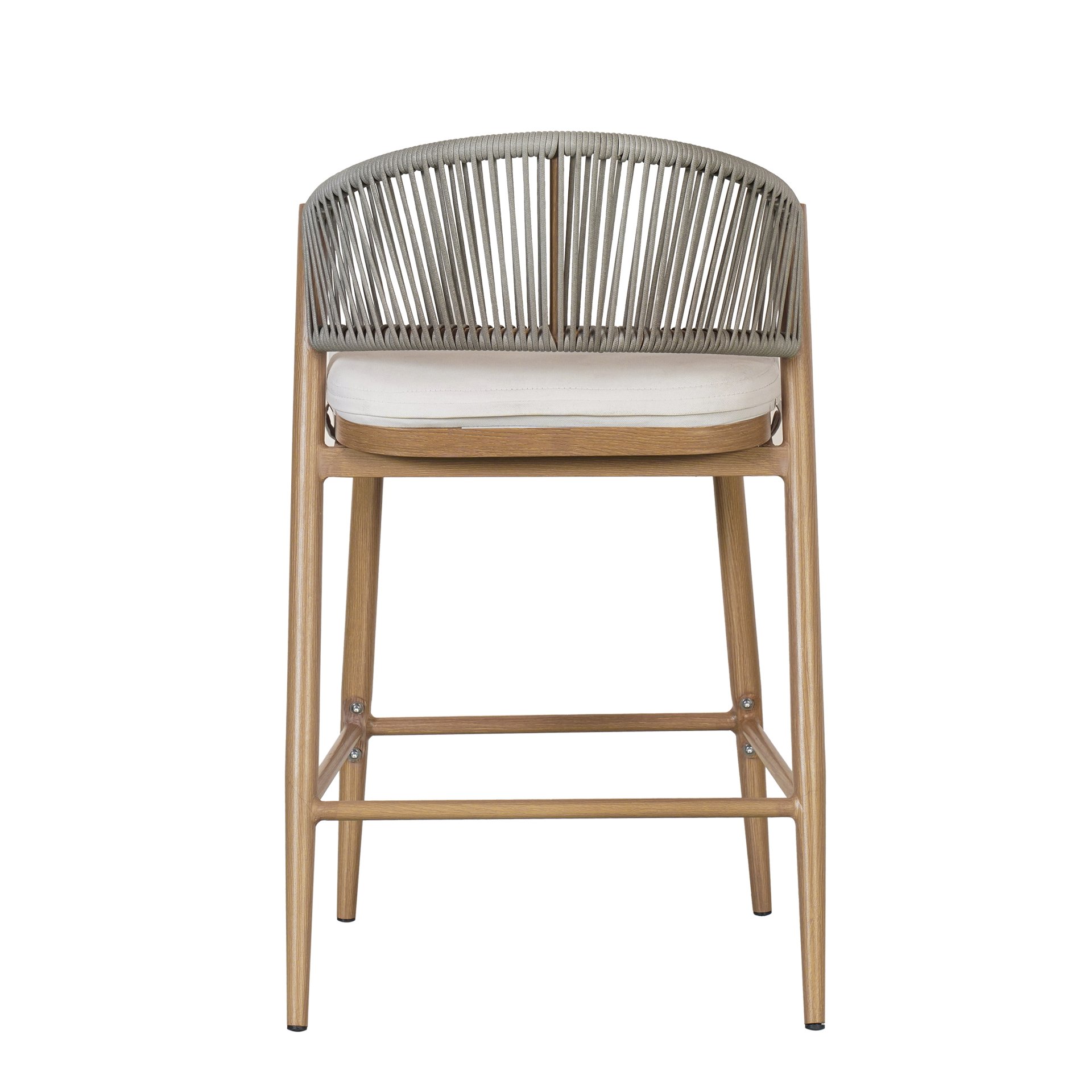 Outdoor Counter Height Aluminum Frame Counter Stools With Scallop Shaped Backrest & Water Resistant Cushions (Set of 2) - Maple - Image 16