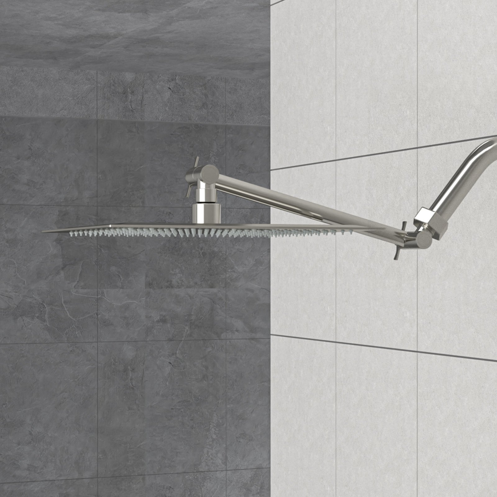 Luxury Rain Shower Head With Adjustable Arm, 10" Square, Stainless Steel - Brushed Nickel - Image 5