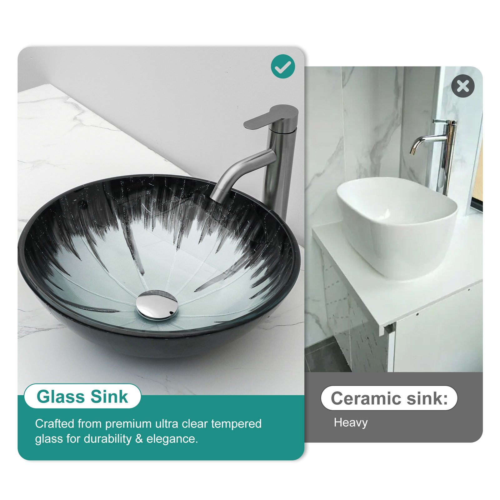 Crackle Vessel Sink With Pop Up Drain, Oval Bathroom Basin - Gray - Image 2