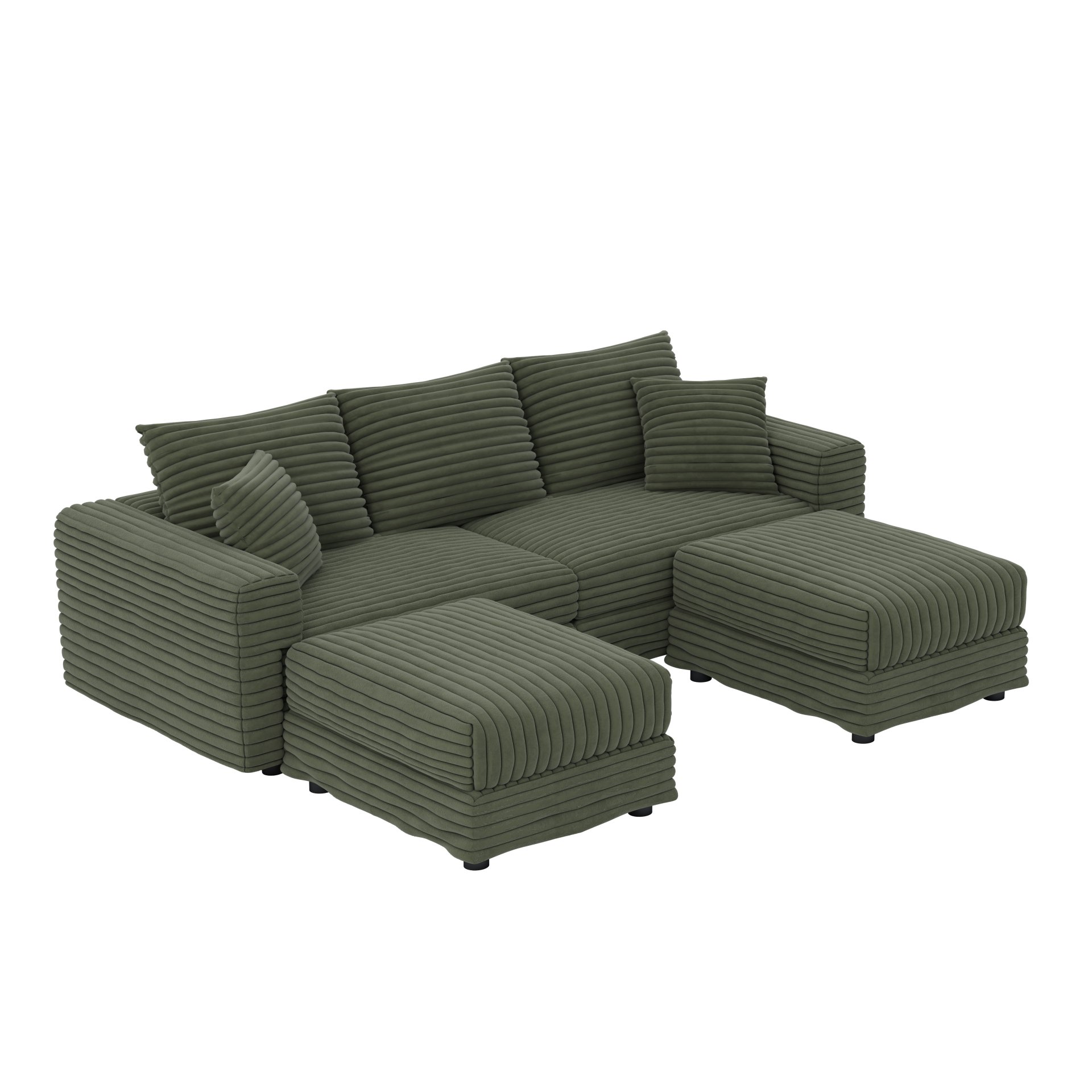3 Seat Sofa, Deep Seat Couches With Soft Pillows And 2 Ottomans, Convertible Sofa Lounge Chair, For Living Room - Green - Image 21