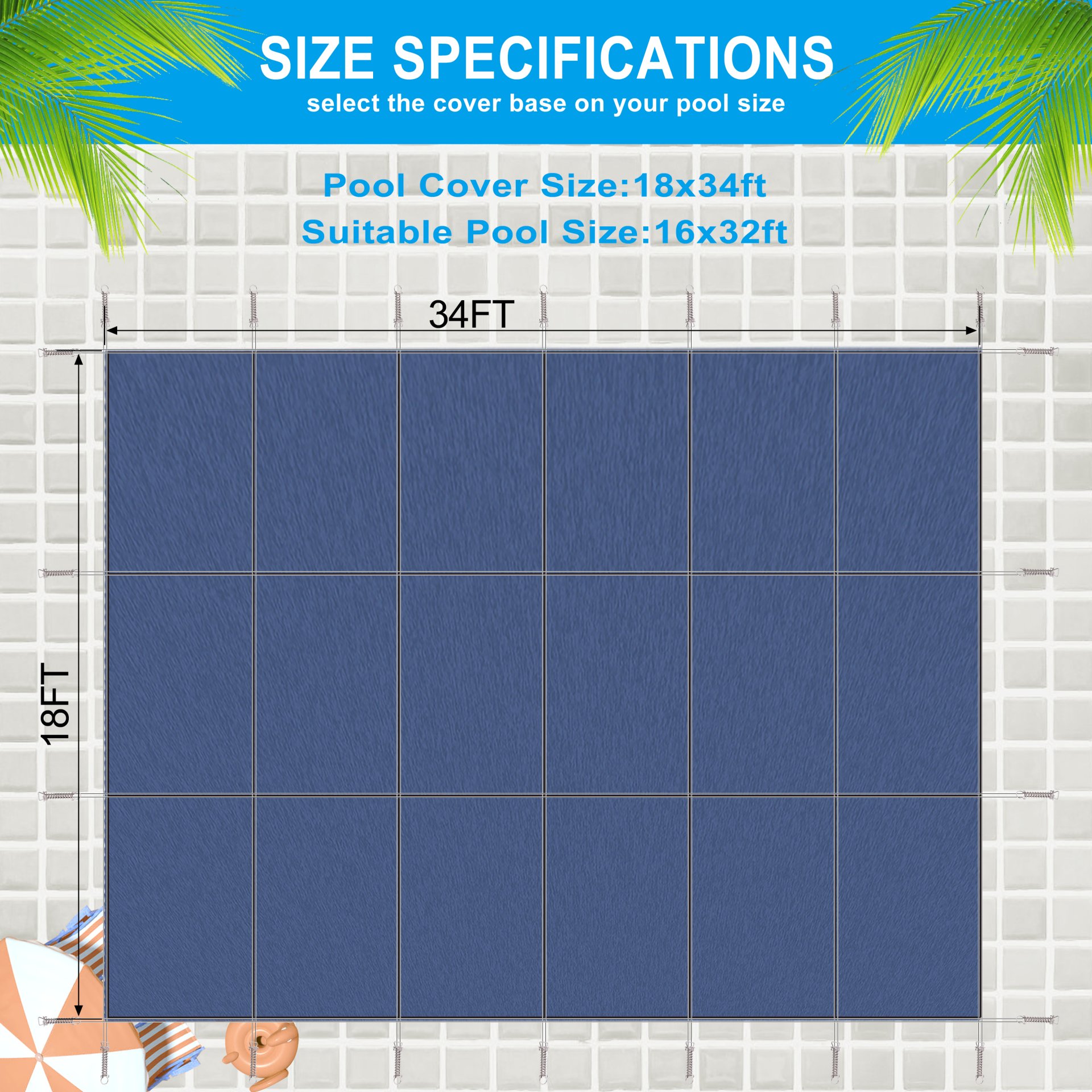 Inground Pool Safety Cover 16 X 32Ft Rectangle Winter Cover With Triple Stitched And Hardware Included - Blue - Image 3