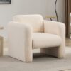 Modern Accent Chair Lambskin Sherpa Fabric Upholstered Comfy Reading Armchair With Pillow - Cream - Image 8