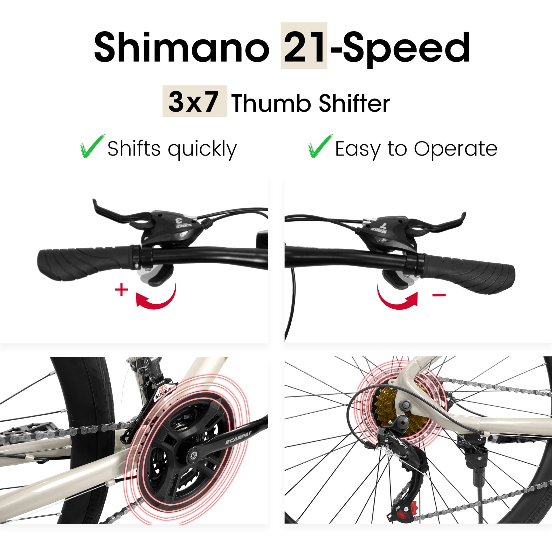 A28250 700Cx35 Road Bike With Aluminum Alloy Wheels, 21 Speed Gear System, Disc Brakes, Wide Tires, Ideal For Urban Commuting And Student Transportation - Cream - Image 7