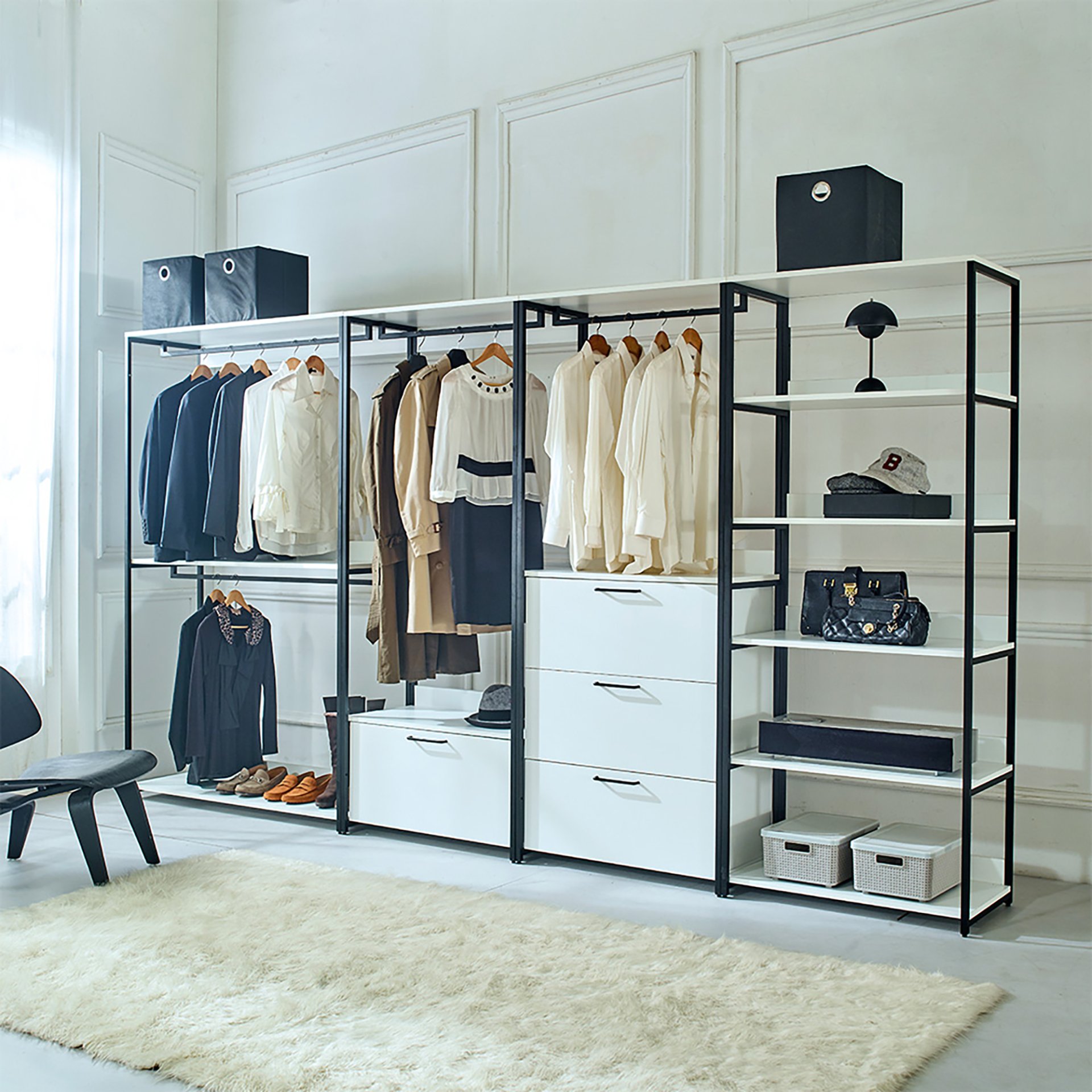 Fiona - Freestanding Walk In Wood Closet System & Metal Frame Durable Storage Solution Melamine - White - Image 2